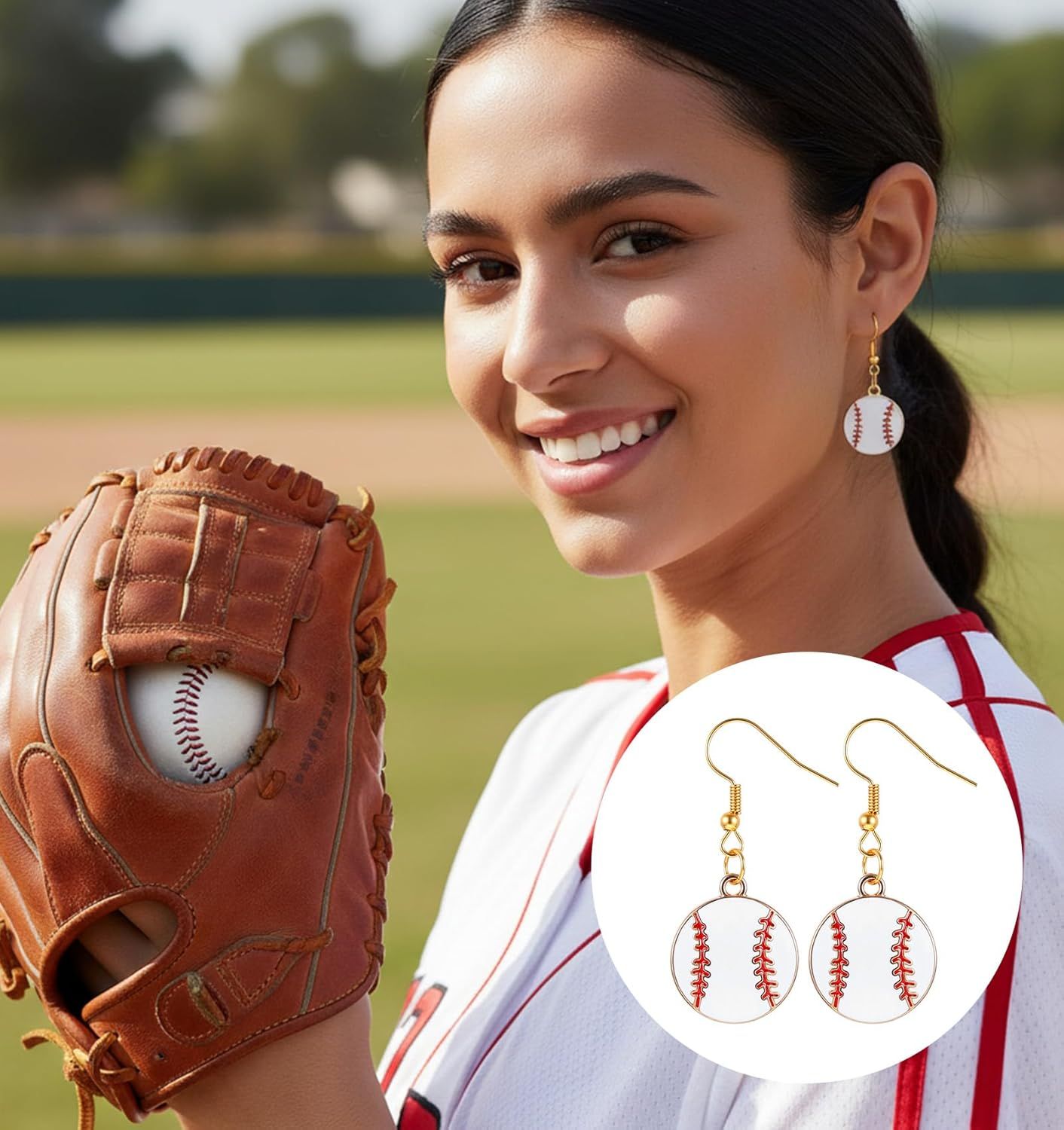 Baseball Earrings, Dangle Baseball Earrings for Women, Sports Jewelry Softball Player Gift (White, Yellow and Red) - Image 6
