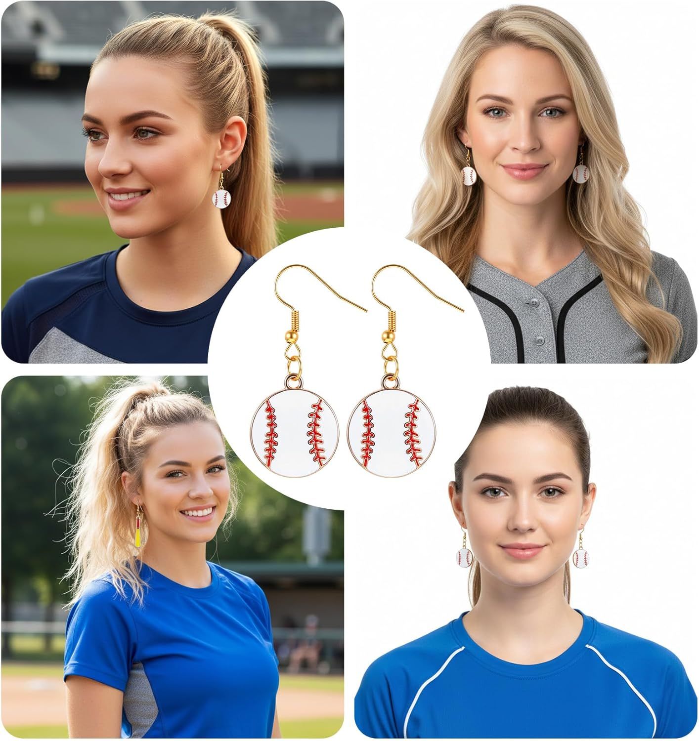 Baseball Earrings, Dangle Baseball Earrings for Women, Sports Jewelry Softball Player Gift (White, Yellow and Red) - Image 7