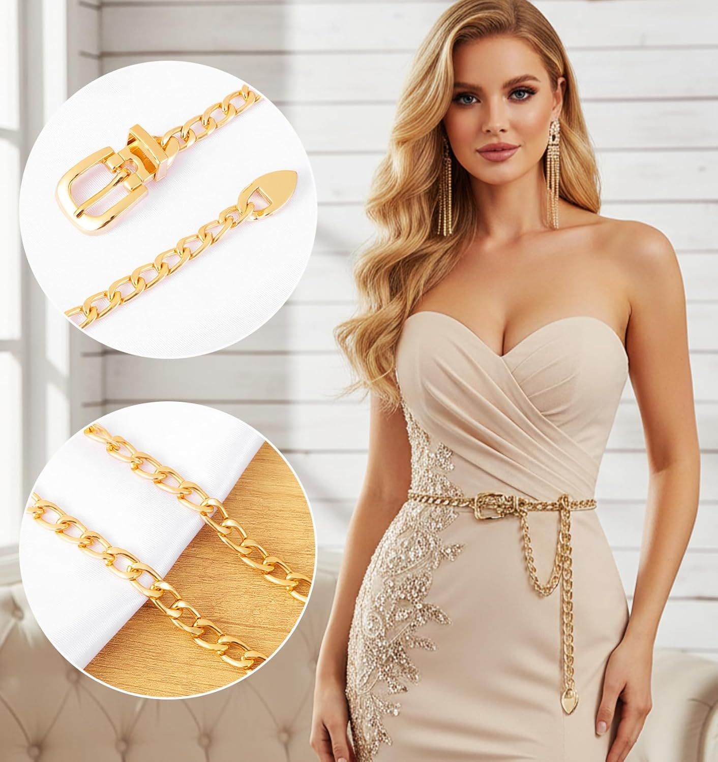Gold Belt Chain, Adjustable Gold Chain Belts For Women, Stylish Accessory for Jeans Dresses Body Waist Decoration (41.7 Inch/106 cm Long) - Image 3