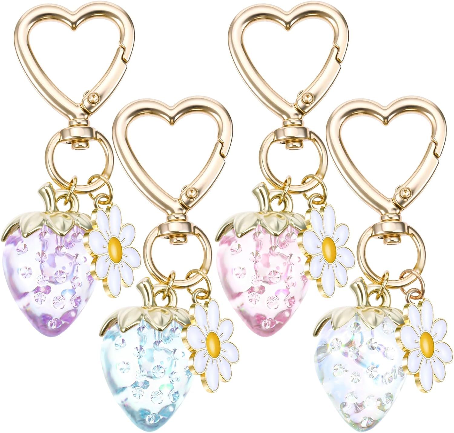 Strawberry Purse Charm, 4 Pcs Strawberry Keychain Charm for Girls Handbag (4 Colors, 2.83 Inch) - Image 1