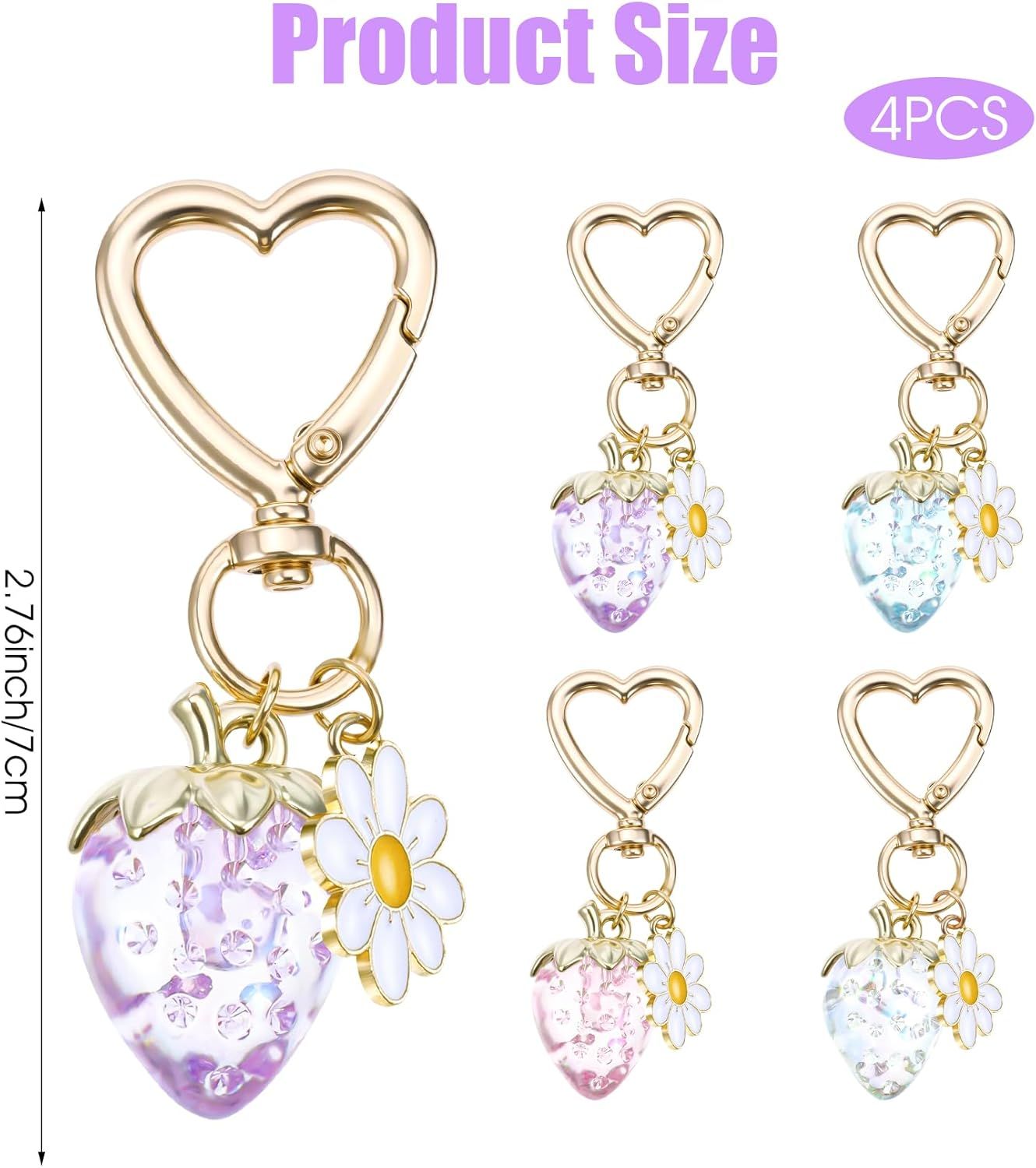 Strawberry Purse Charm, 4 Pcs Strawberry Keychain Charm for Girls Handbag (4 Colors, 2.83 Inch) - Image 3