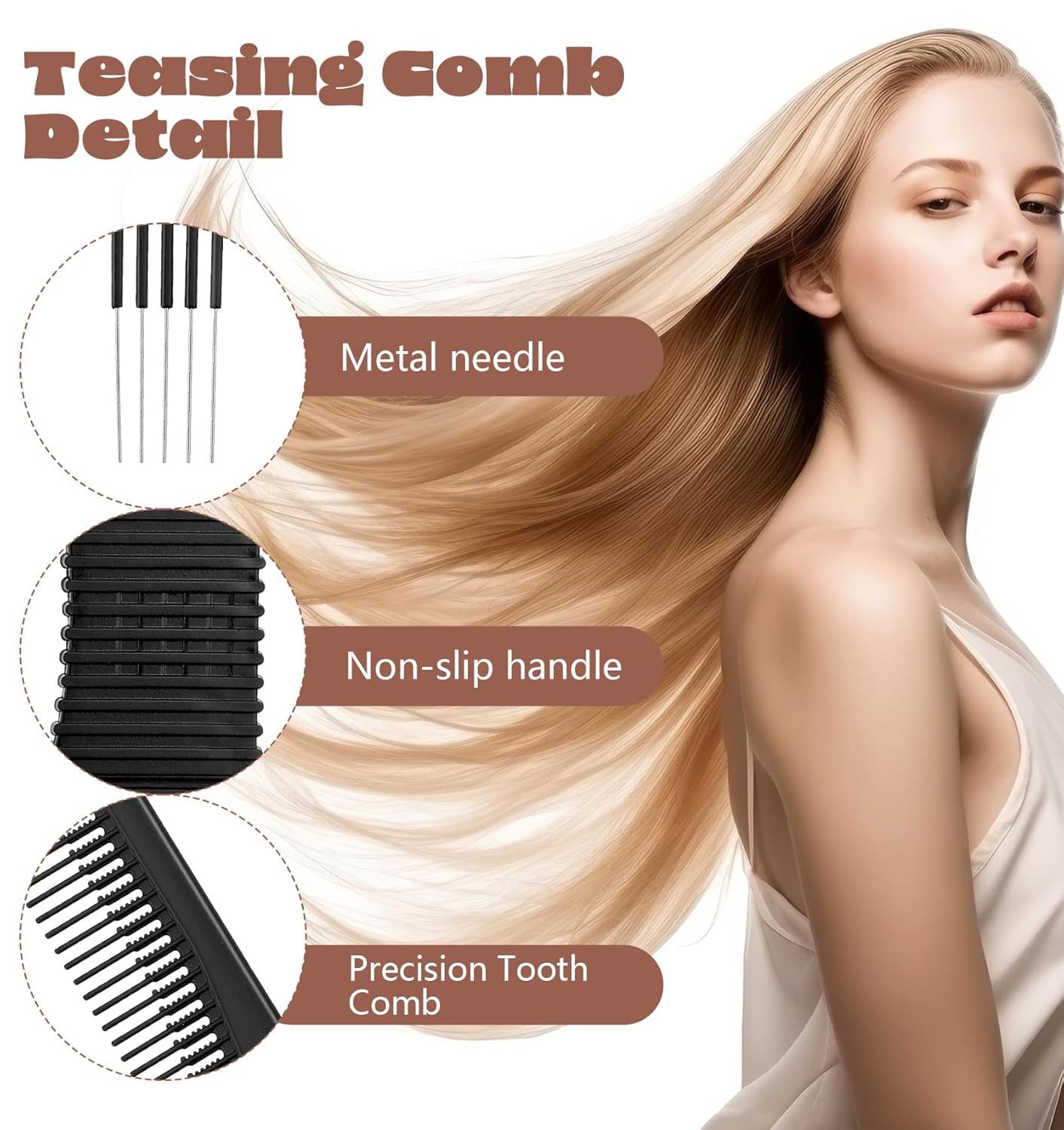 Teasing Combs for Women, 3 Pcs Hair Teasing Comb, Teaser Comb for Women Fine Hair, Slick Back, Volume, Backcombing - Image 3