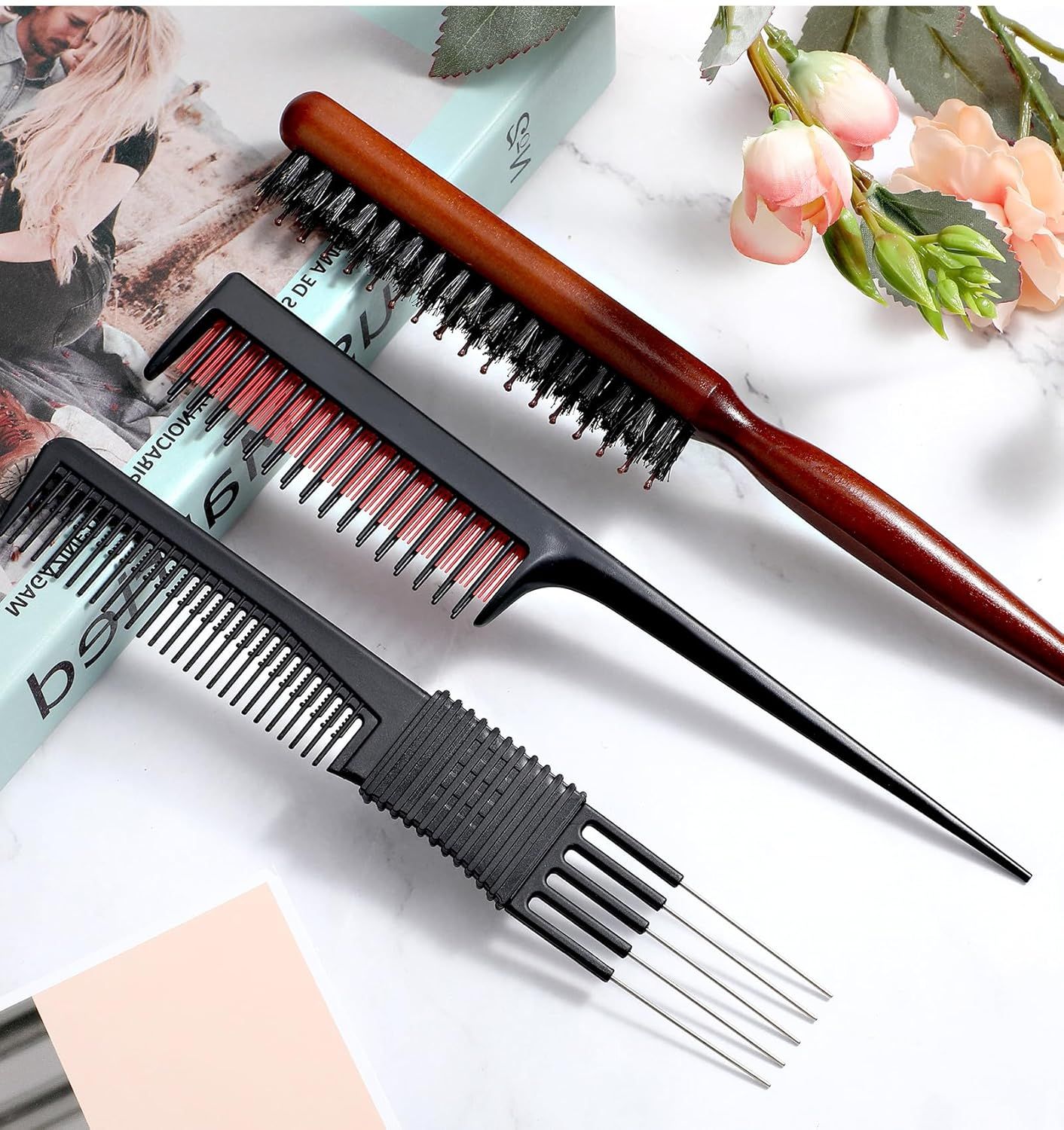 Teasing Combs for Women, 3 Pcs Hair Teasing Comb, Teaser Comb for Women Fine Hair, Slick Back, Volume, Backcombing - Image 6