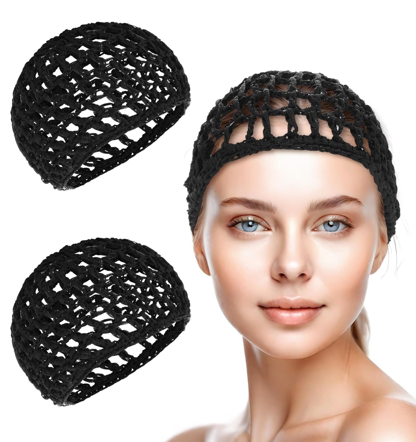 Crochet Hair Net, Comfortable Breathable Hair Net for Silk Press, Sleeping, Shower, Makeup, Hold Hair in Place All Night, Black (Reusable & Elastic, 2 Pack) - Image 1