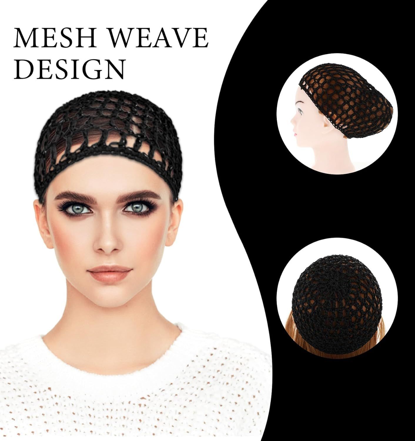 Crochet Hair Net, Comfortable Breathable Hair Net for Silk Press, Sleeping, Shower, Makeup, Hold Hair in Place All Night, Black (Reusable & Elastic, 2 Pack) - Image 2