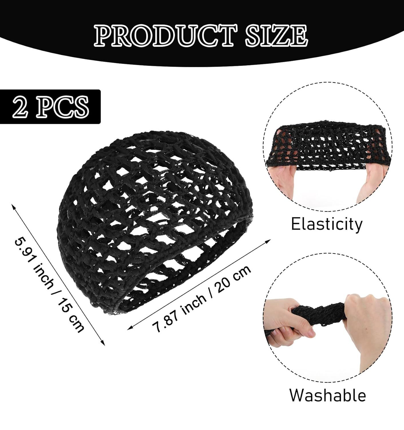 Crochet Hair Net, Comfortable Breathable Hair Net for Silk Press, Sleeping, Shower, Makeup, Hold Hair in Place All Night, Black (Reusable & Elastic, 2 Pack) - Image 3