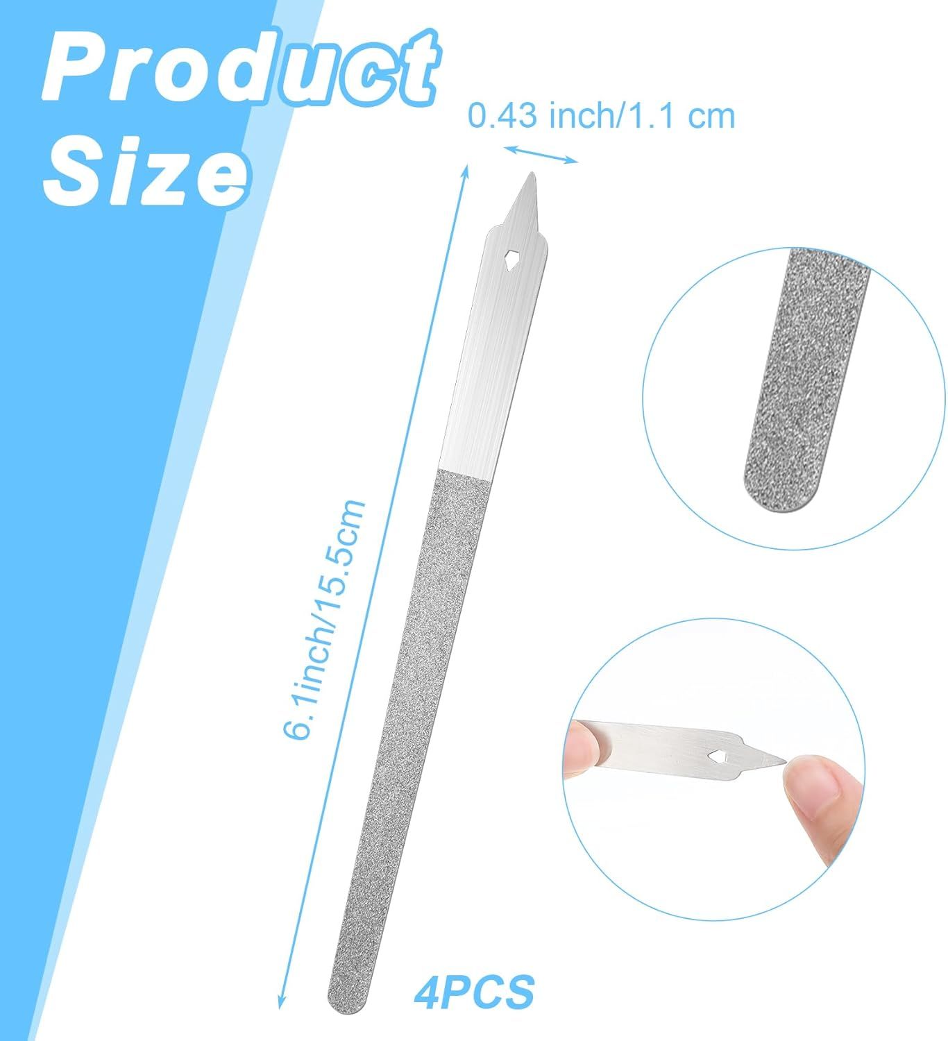 4PCS Diamond Dust Nail File, 6 inch Stainless Steel Diamond Nail File for Salon Home - Image 4