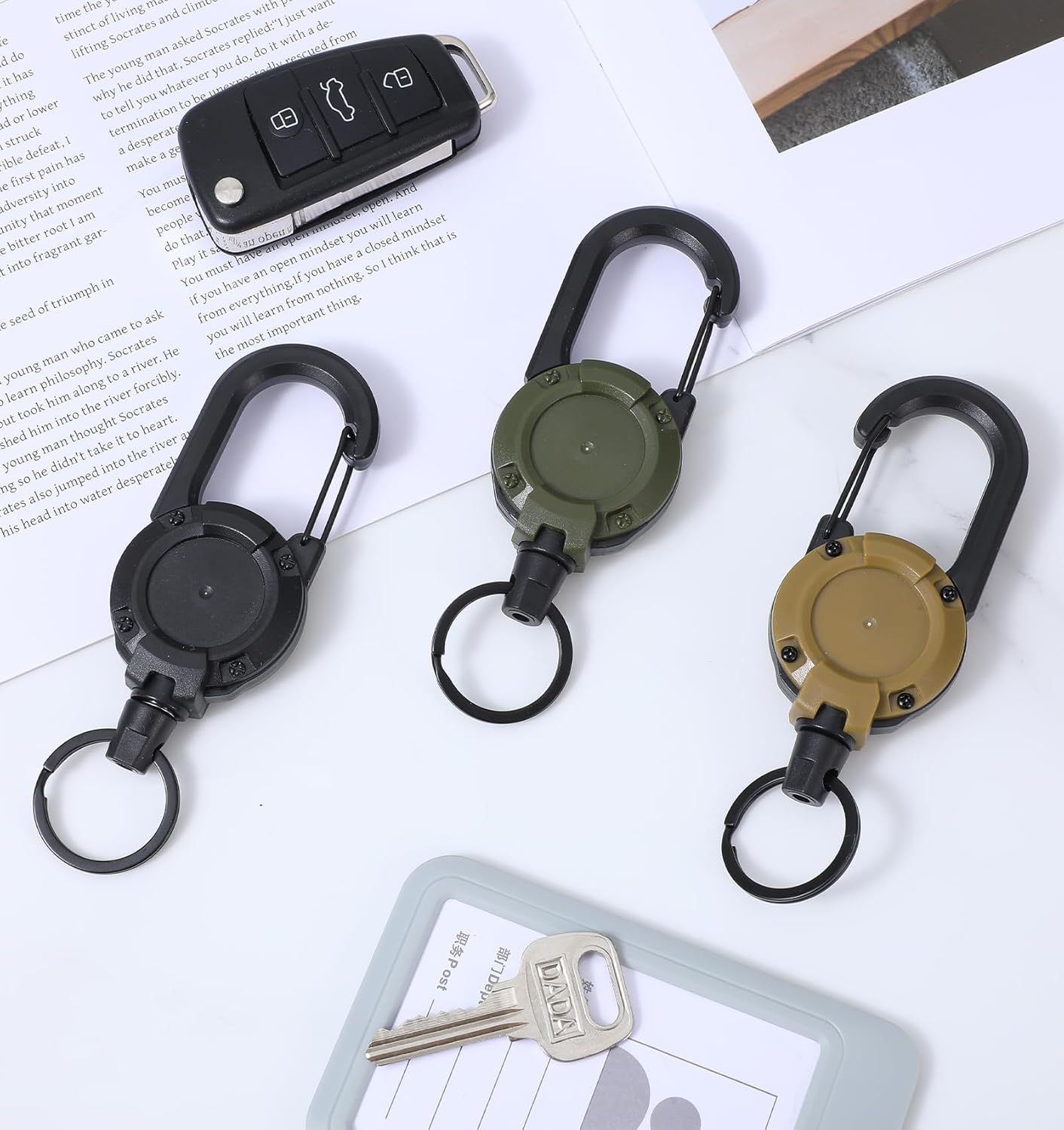 3 Pack Retractable Key Chain, Retractable Keychain Heavy Duty ID Badge Reel with Keys Ring, Keys Holder for Outdoor & Office Use - Image 2