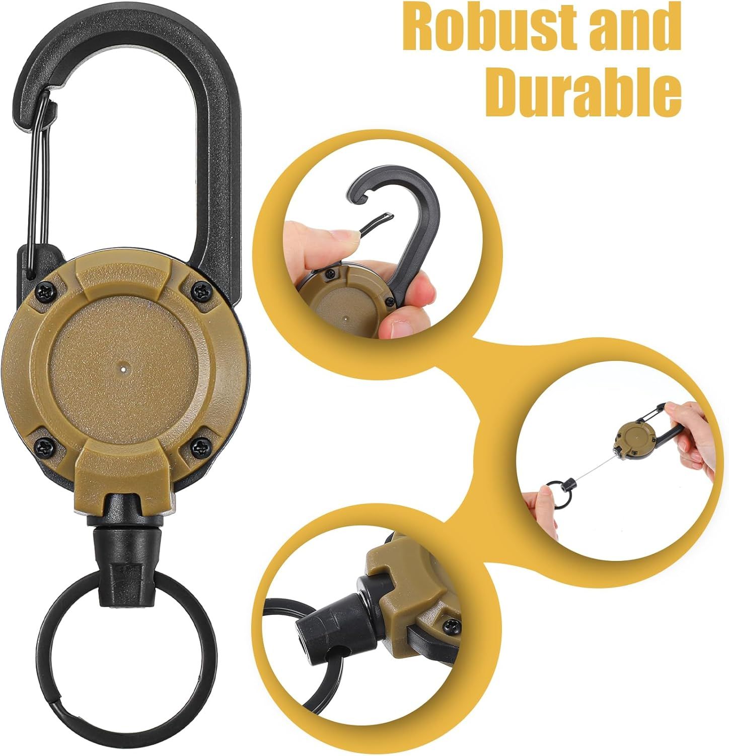 3 Pack Retractable Key Chain, Retractable Keychain Heavy Duty ID Badge Reel with Keys Ring, Keys Holder for Outdoor & Office Use - Image 3