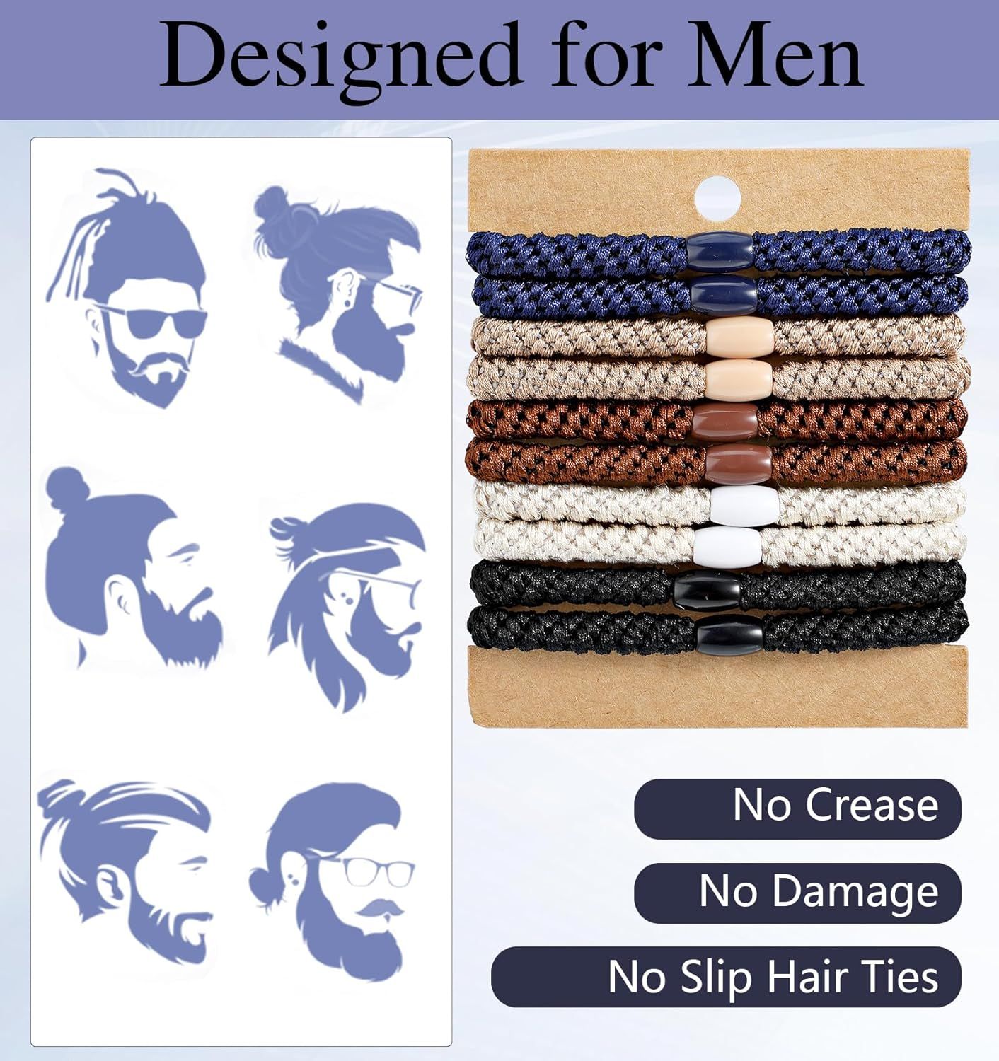 Mens Hair Ties, 10 Pack Hair Ties for Men Guys with Smooth Beads (Multicolor) - Image 3