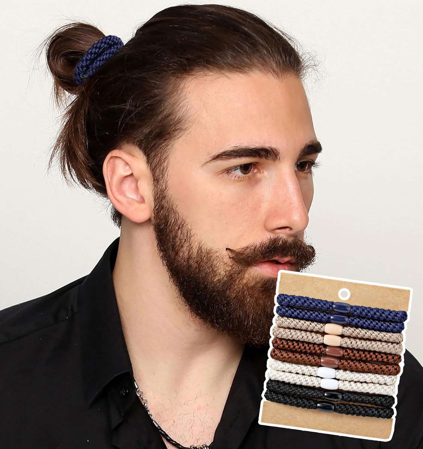 Mens Hair Ties, 10 Pack Hair Ties for Men Guys with Smooth Beads (Multicolor) - Image 5