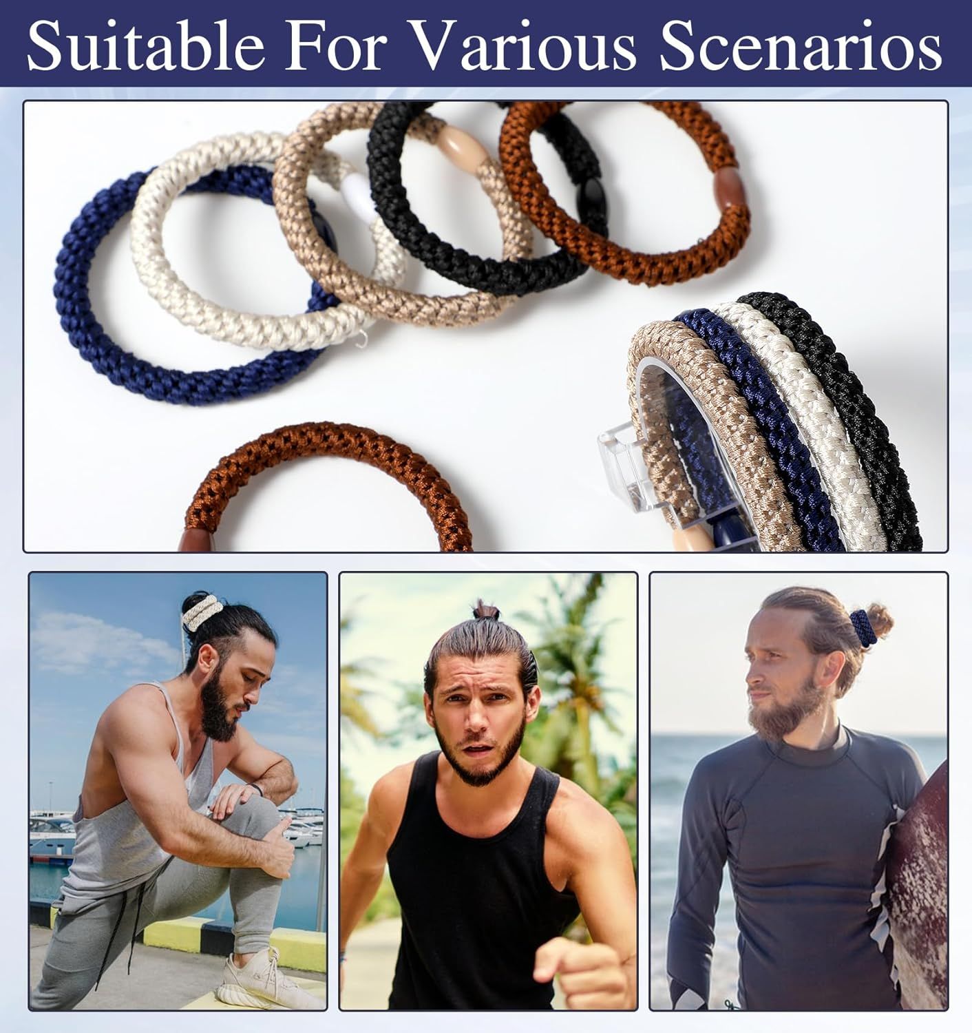 Mens Hair Ties, 10 Pack Hair Ties for Men Guys with Smooth Beads (Multicolor) - Image 7