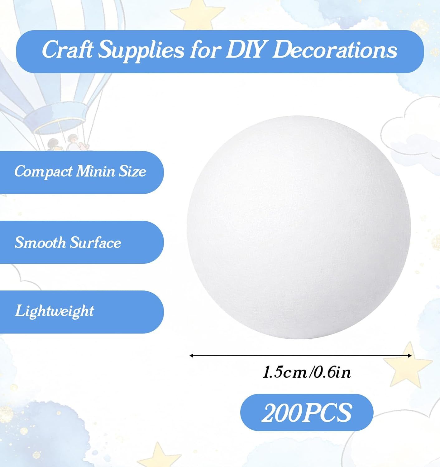 200 Pcs Styrofoam Balls Small, 0.6 Inch Small Styrofoam Balls for DIY Crafts, Christmas Tree & Holiday Decorations, Polystyrene Round White Craft Ball for Slime, Ornaments, Art Projects - Image 2