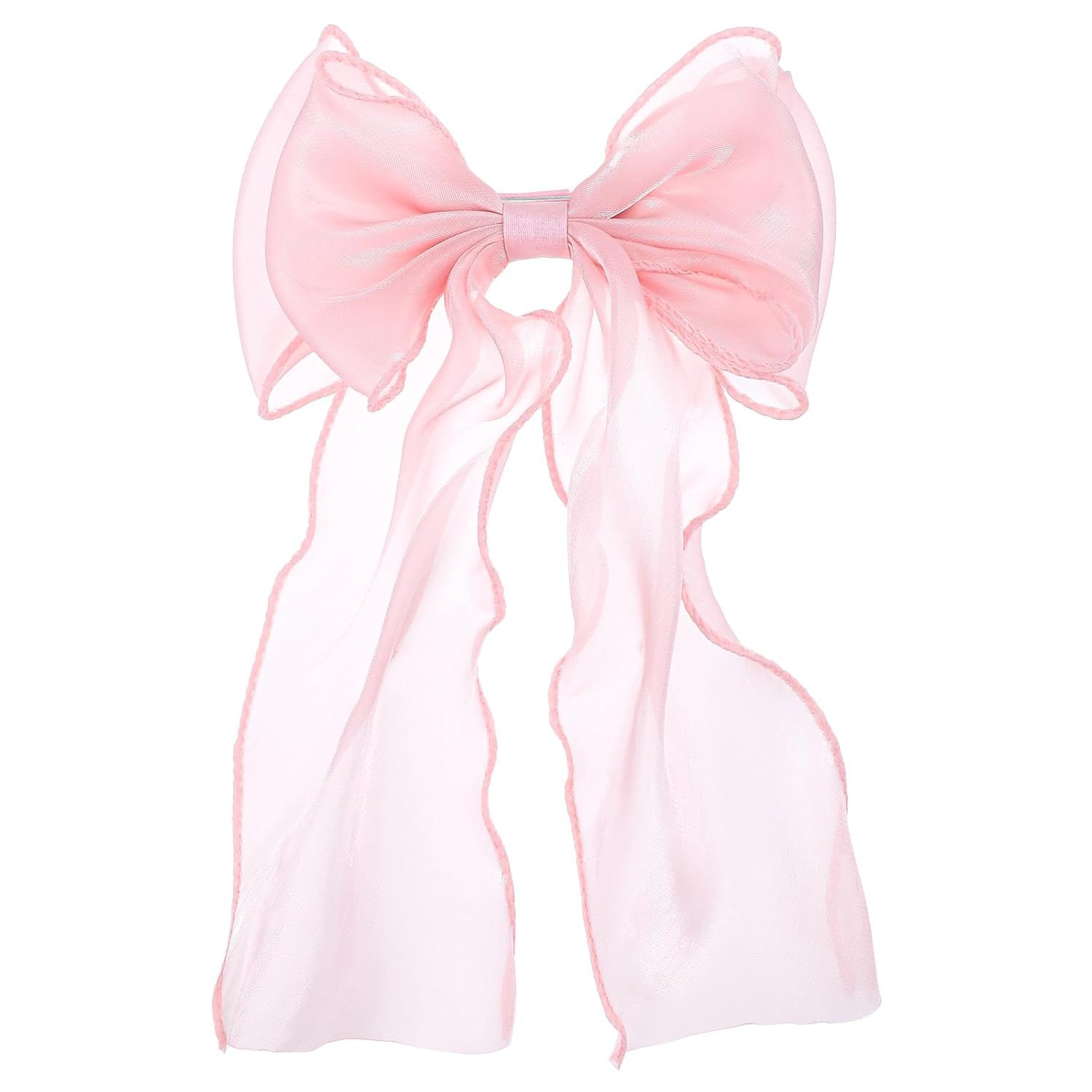 Large Pink Bow, Pink Bows for Hair Clip with Long Ribbon Tail for Women & Girls, - Image 1