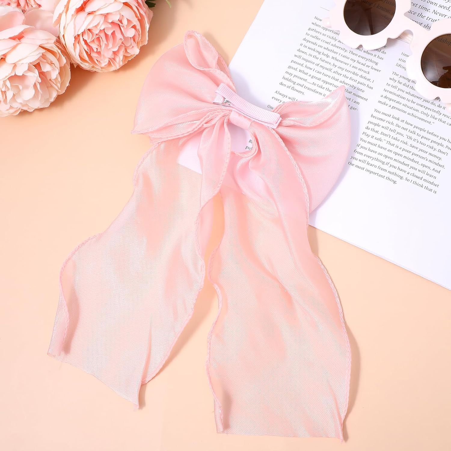 Large Pink Bow, Pink Bows for Hair Clip with Long Ribbon Tail for Women & Girls, - Image 7
