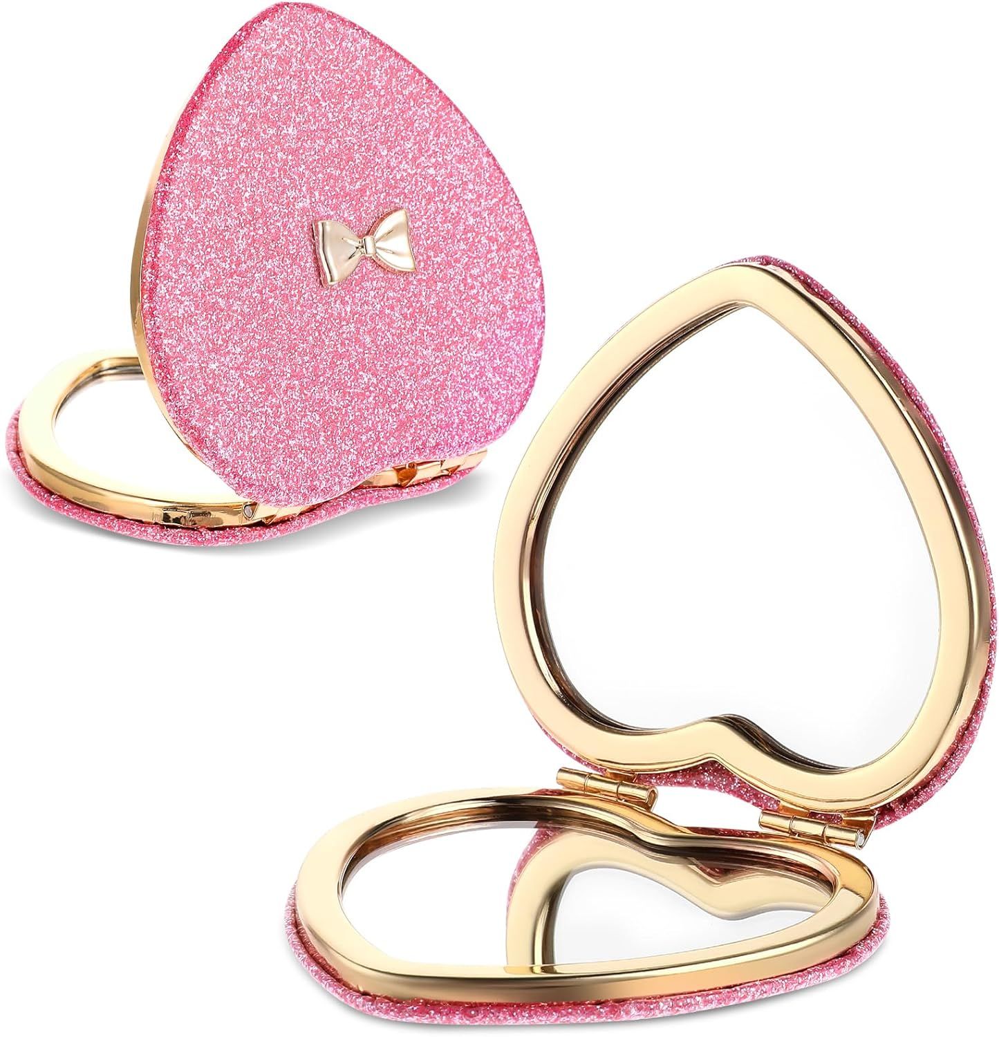 Pink Compact Mirror, Double-Sided Heart Compact Mirror, Magnetic Folding Purse Mirrors Compacts for Girls, Kids, Home Office, Valentine's Day - Image 1