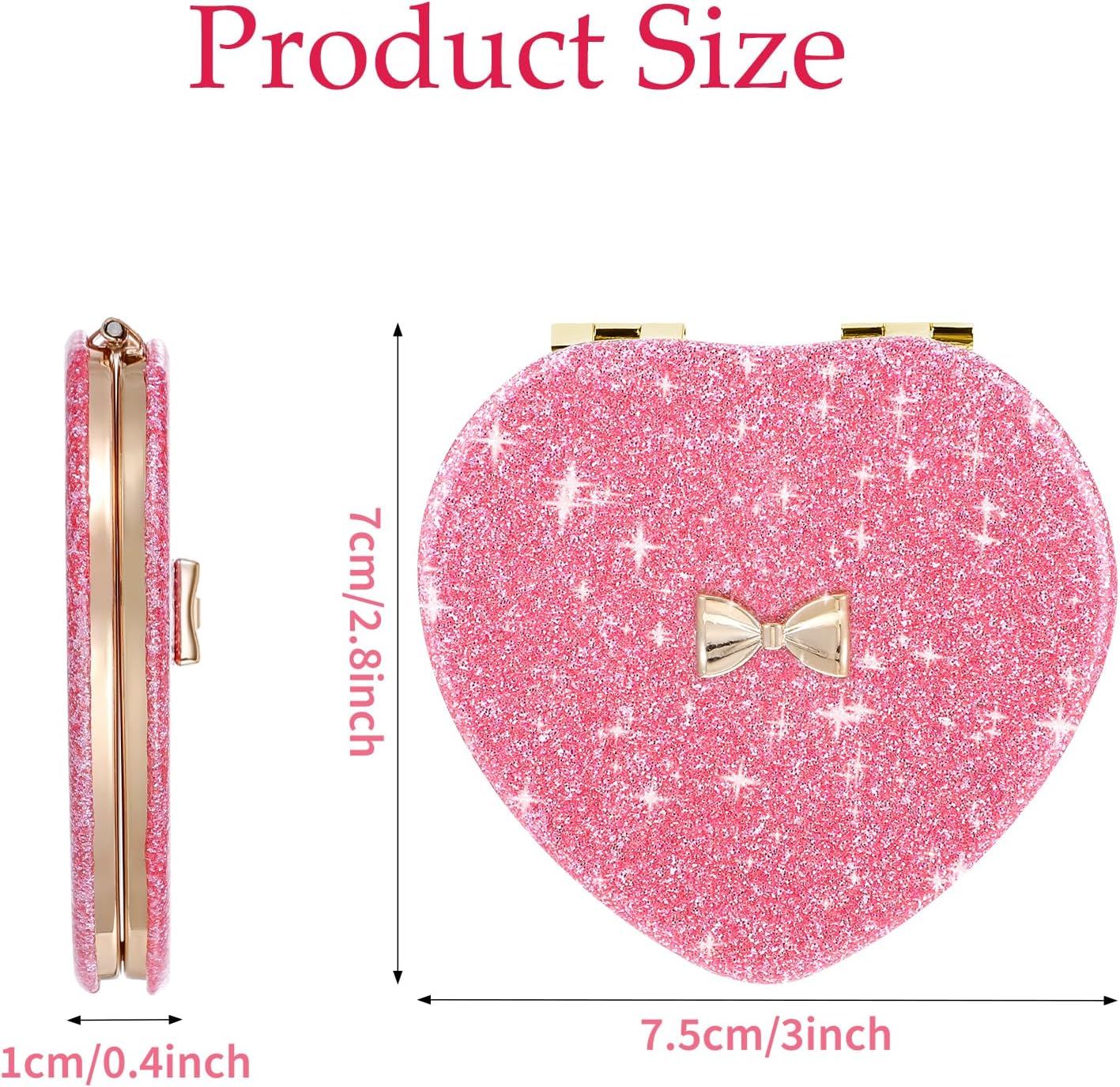 Pink Compact Mirror, Double-Sided Heart Compact Mirror, Magnetic Folding Purse Mirrors Compacts for Girls, Kids, Home Office, Valentine's Day - Image 2