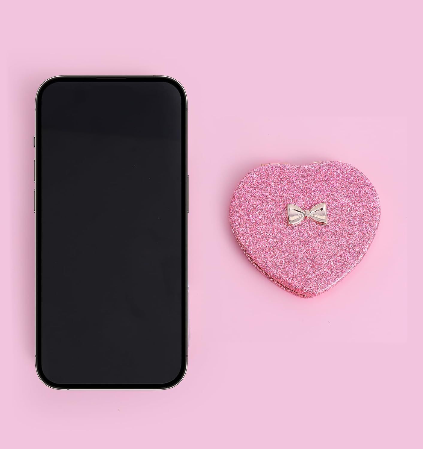 Pink Compact Mirror, Double-Sided Heart Compact Mirror, Magnetic Folding Purse Mirrors Compacts for Girls, Kids, Home Office, Valentine's Day - Image 5