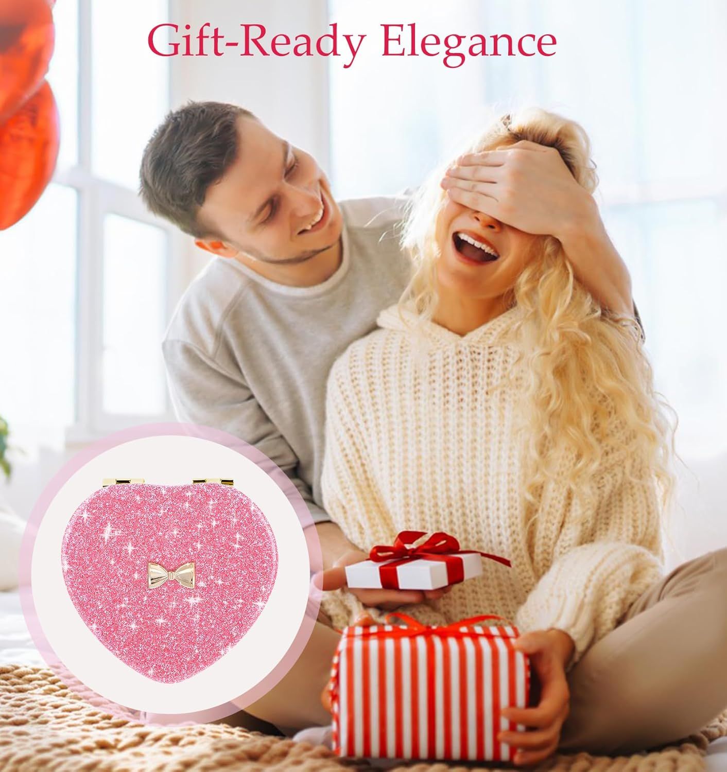 Pink Compact Mirror, Double-Sided Heart Compact Mirror, Magnetic Folding Purse Mirrors Compacts for Girls, Kids, Home Office, Valentine's Day - Image 7