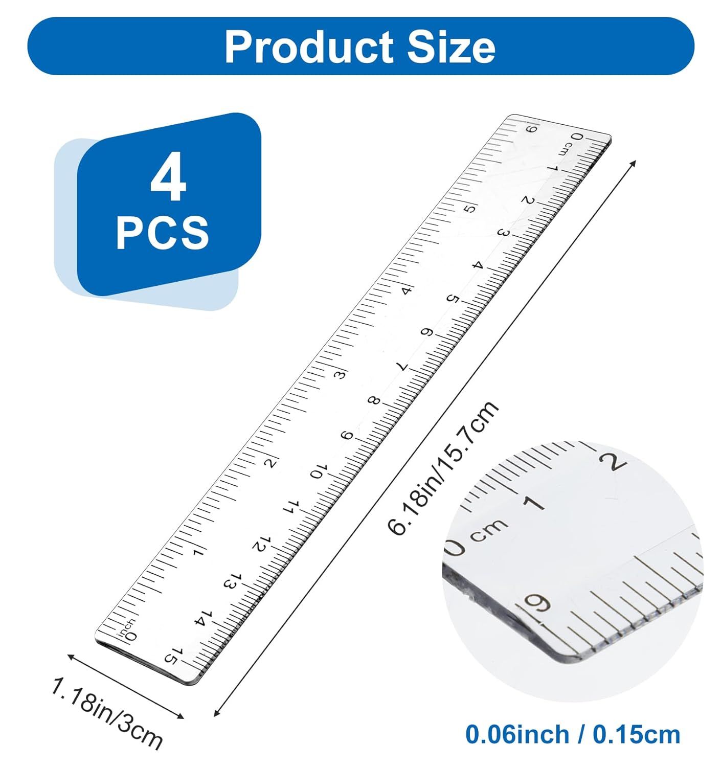 4Pcs 6 Inch Ruler, Plastic Clear Ruler 6 inch Small Rulers for Drawing & Underlining, Short Transparent Straight Measuring Tool Ideal for Journaling School Work, Easy to Use - Image 2