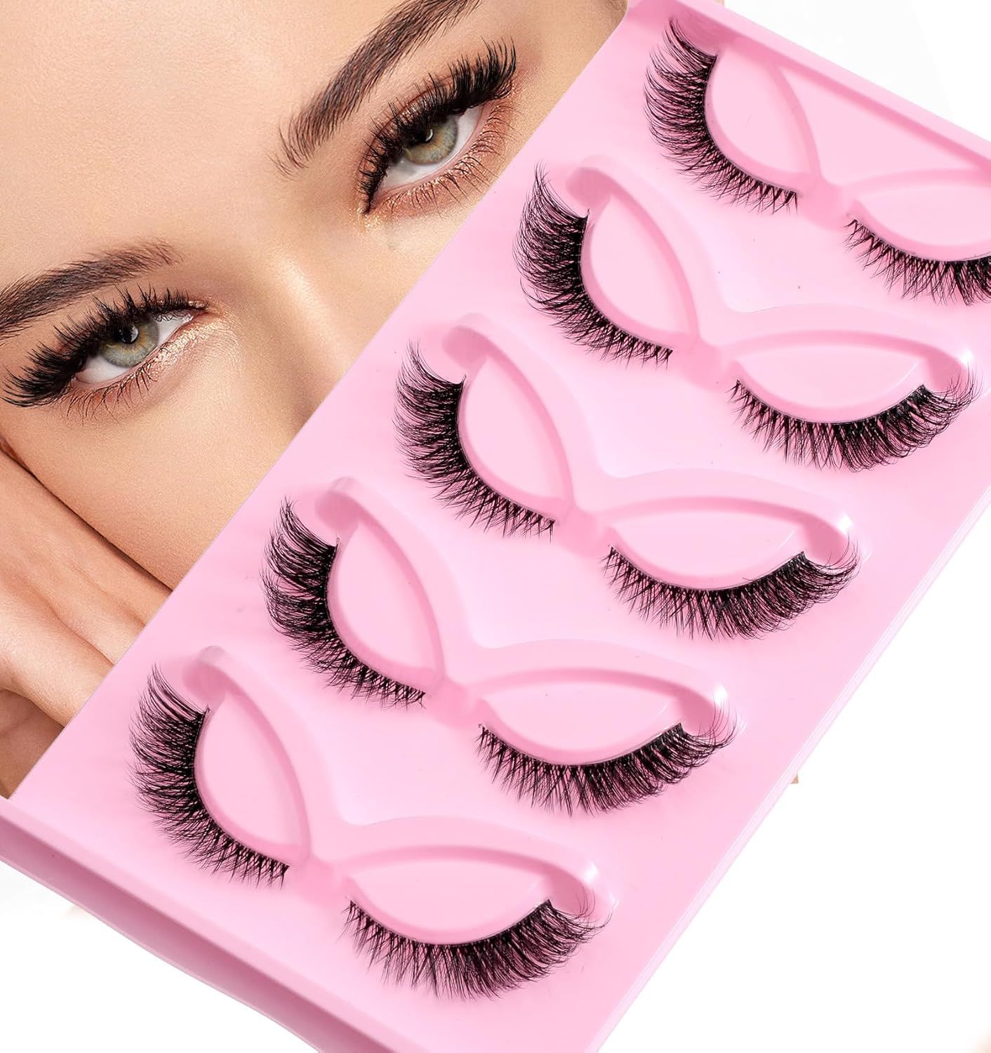 5 Pair Fox Eye Lashes, Fox-Eye Faux Mink Set Reusable Cat Eye Lashes, Wispy Lightweight Strips for Daily & Party Makeup Looks - Image 1