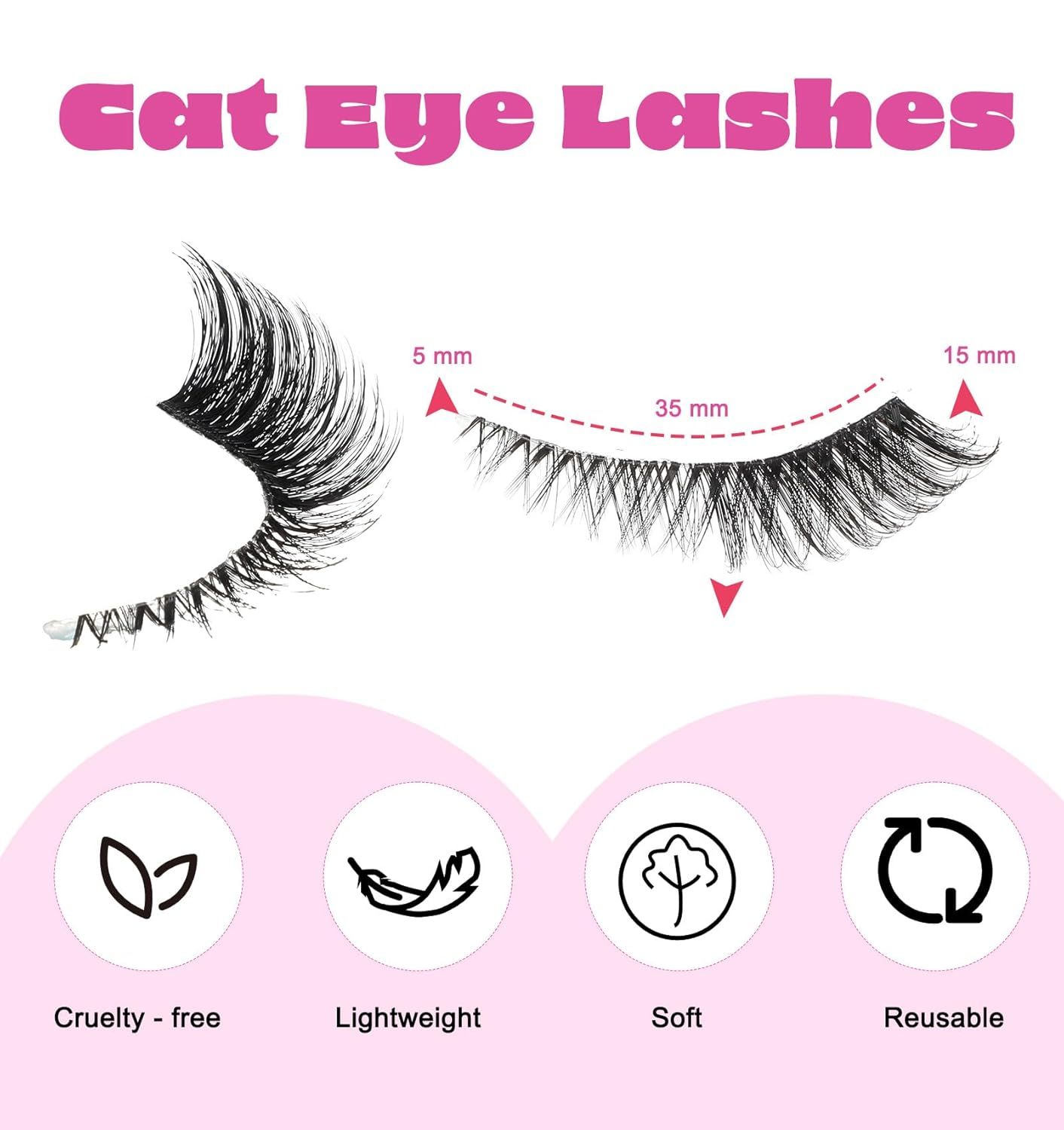 5 Pair Fox Eye Lashes, Fox-Eye Faux Mink Set Reusable Cat Eye Lashes, Wispy Lightweight Strips for Daily & Party Makeup Looks - Image 2