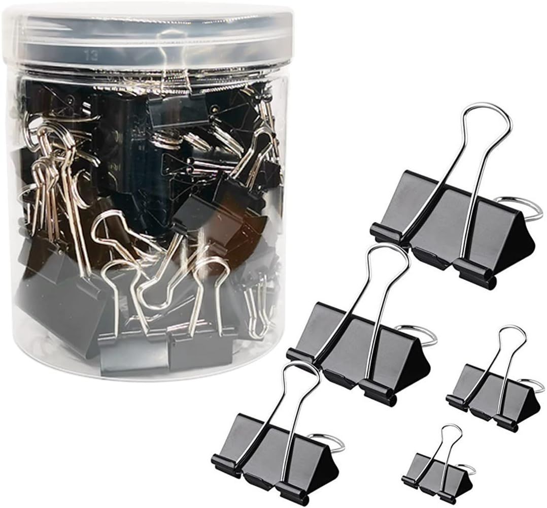 120Pcs Binder Clips Assorted Size, Office Clips with Clear Storage Container, Bulldog Clips, Paper Clips, Office Supplies - Image 1
