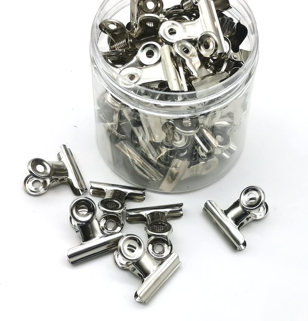 48PCS Bulldog Clips Silver 1.25 Inches,Mini Binder Clips,Metal Paper Clips with Transparent Storage Box,Hinge Clips for Crafts - Image 1