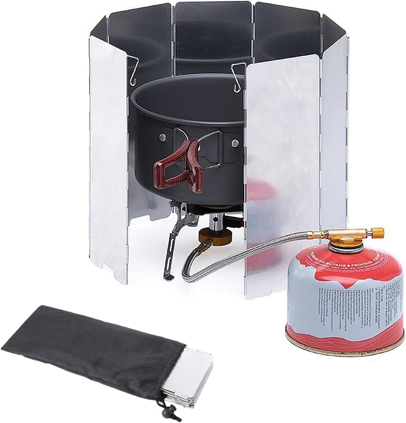Outdoor Stove Windscreen Ultra light Aluminum foldable Camping Stove Windshield with Carrying bag for Butane Stoves Picnic (8 Plates) - Image 1