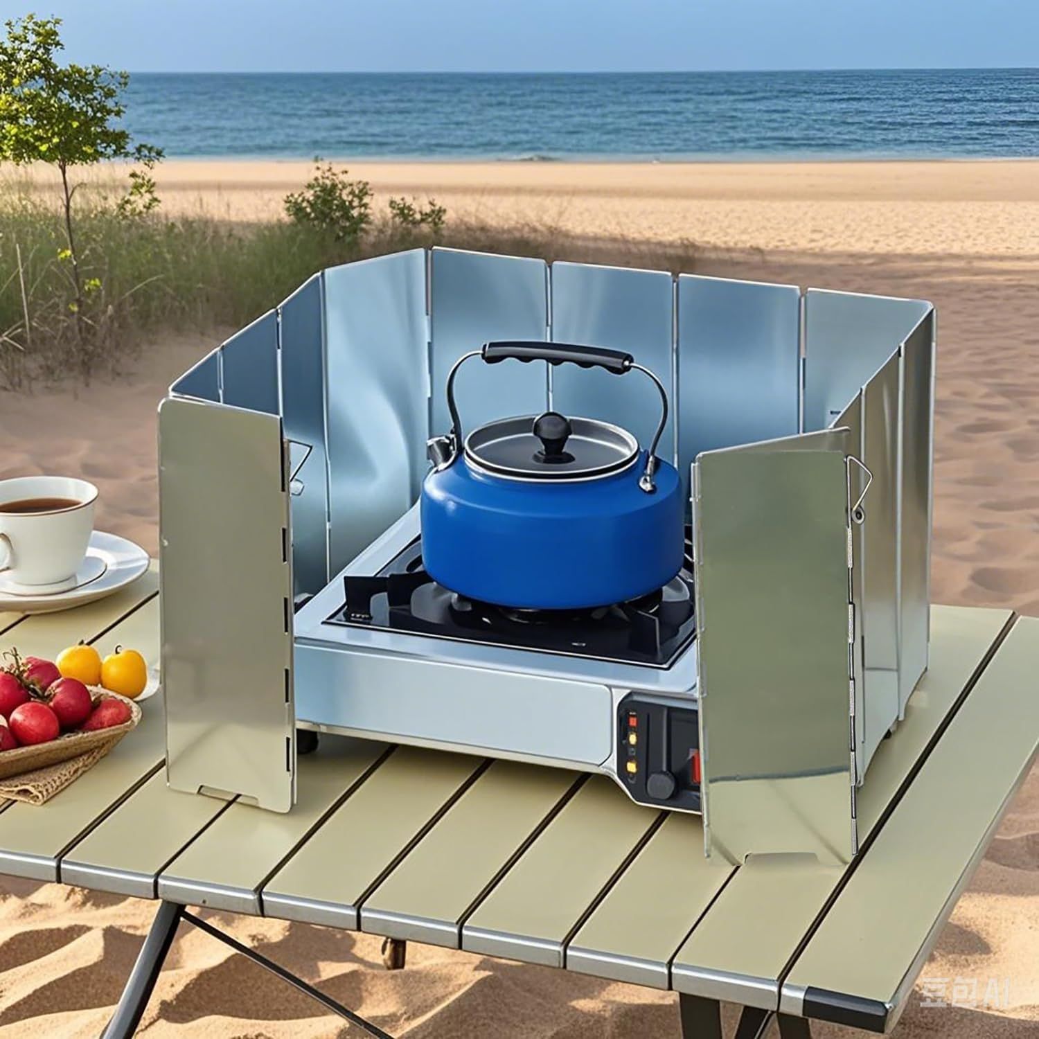 Outdoor Stove Windscreen Ultra light Aluminum foldable Camping Stove Windshield with Carrying bag for Butane Stoves Picnic (8 Plates) - Image 2