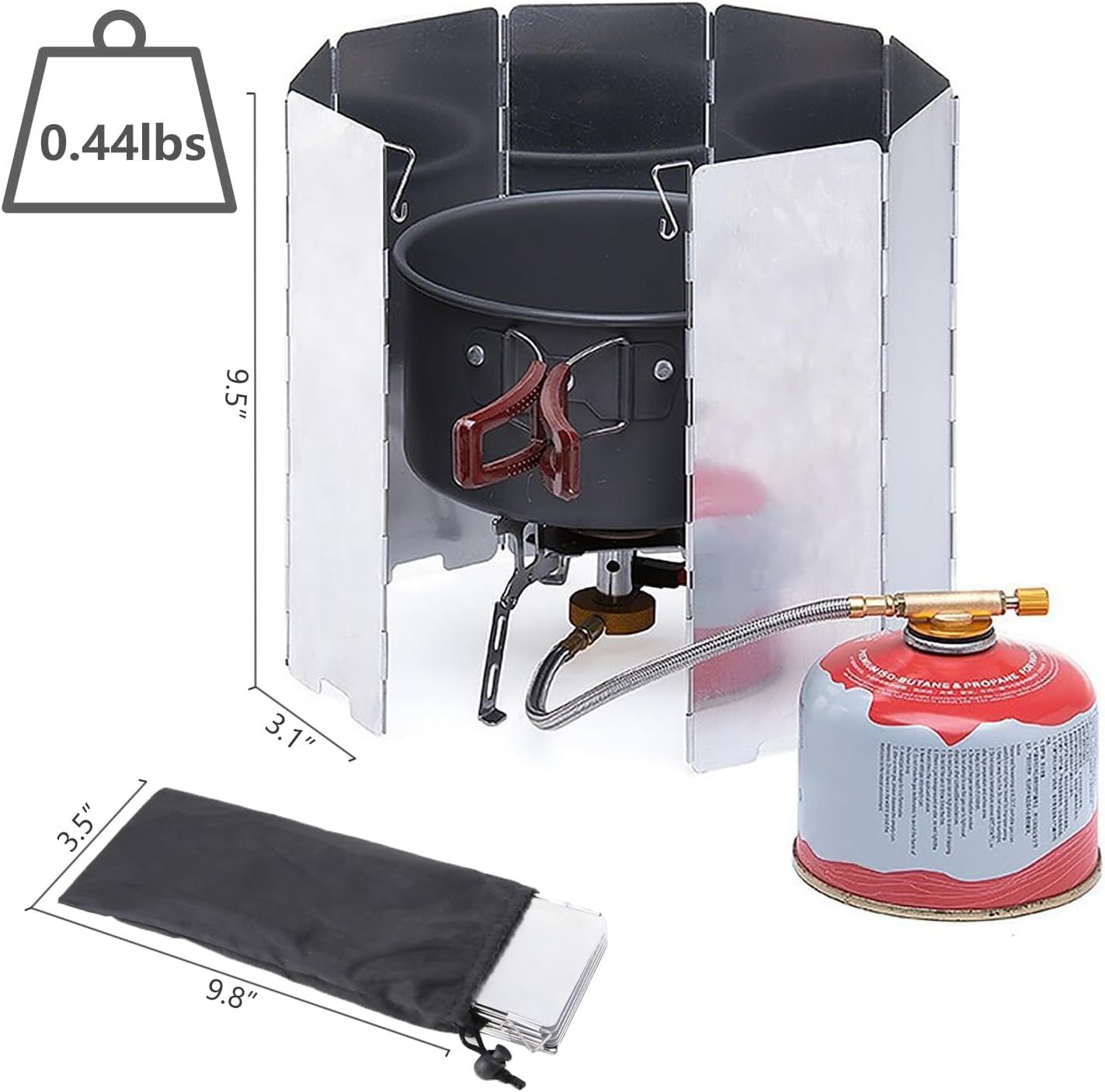 Outdoor Stove Windscreen Ultra light Aluminum foldable Camping Stove Windshield with Carrying bag for Butane Stoves Picnic (8 Plates) - Image 3
