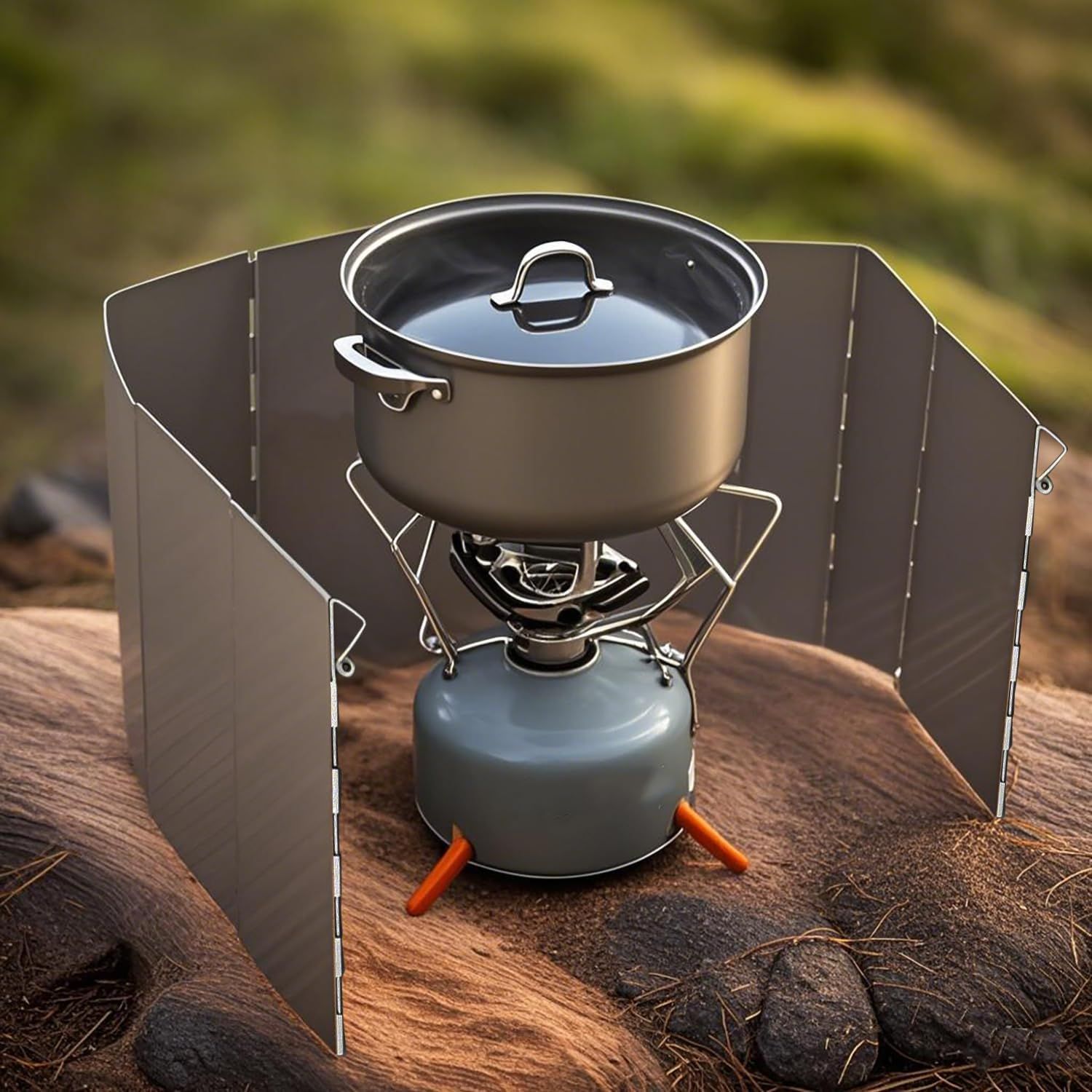 Outdoor Stove Windscreen Ultra light Aluminum foldable Camping Stove Windshield with Carrying bag for Butane Stoves Picnic (8 Plates) - Image 5