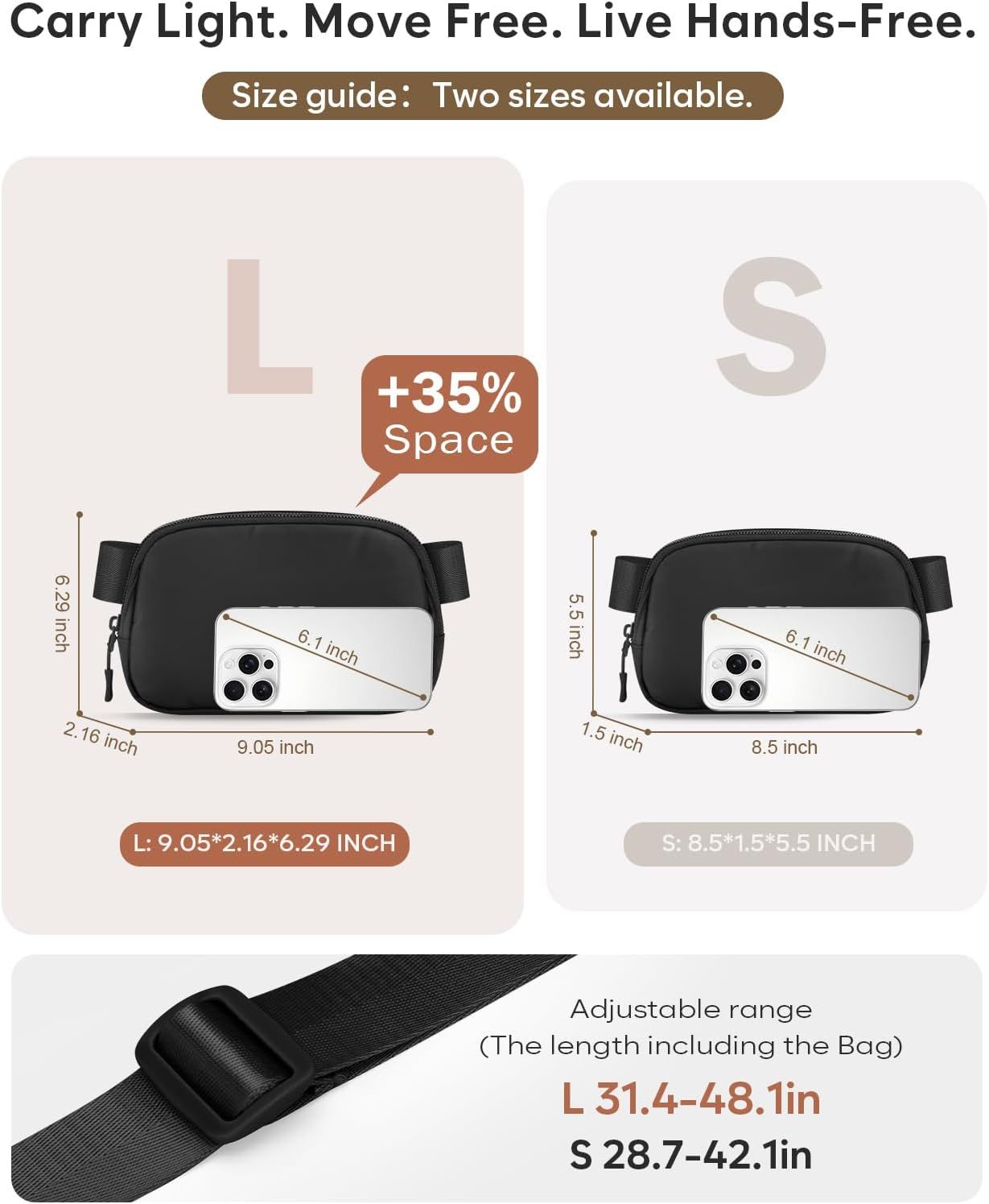 Fanny Packs for Women Cross Body Bag Waterproof Belt Bag with Adjustable Strap and Zipper Back Pocket Small Crossbody Bags Fashion Waist Packs for Workout Travelling(Black) - Image 5