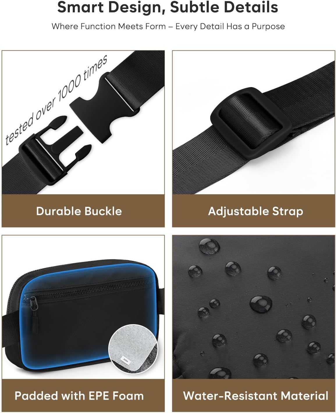Fanny Packs for Women Cross Body Bag Waterproof Belt Bag with Adjustable Strap and Zipper Back Pocket Small Crossbody Bags Fashion Waist Packs for Workout Travelling(Black) - Image 6