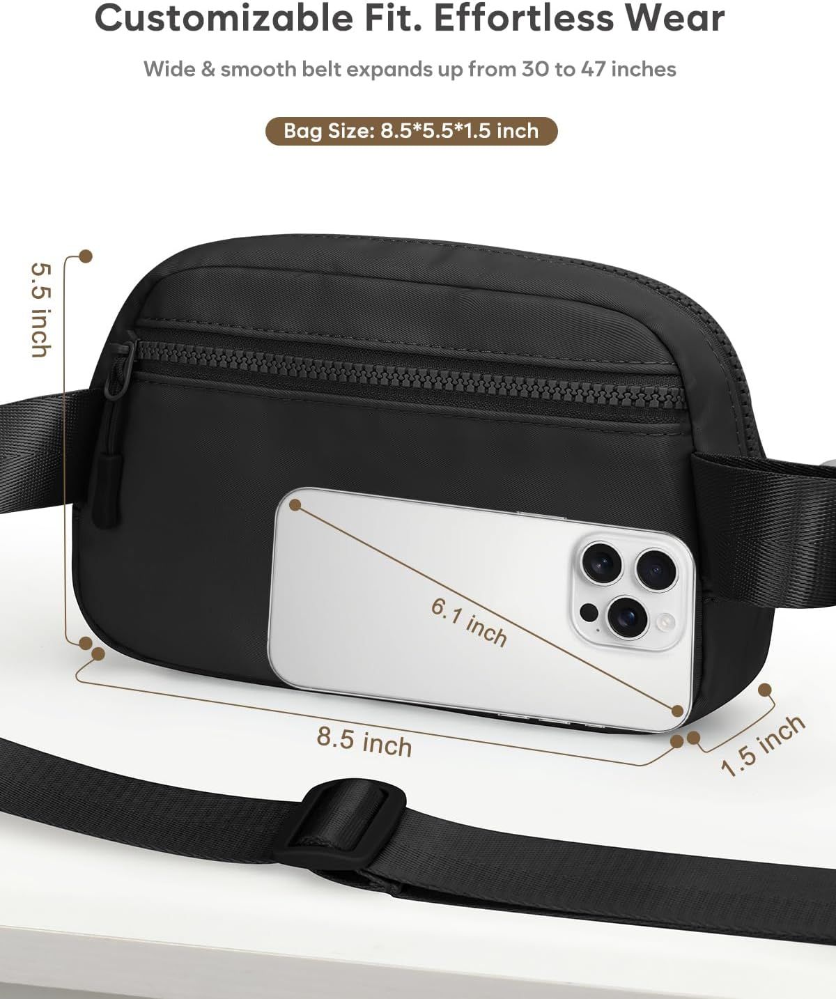 Fanny Packs for Women Cross Body Bag Waterproof Belt Bag with Adjustable Strap and Zipper Back Pocket Small Crossbody Bags Fashion Waist Packs for Workout Travelling(Black) - Image 7