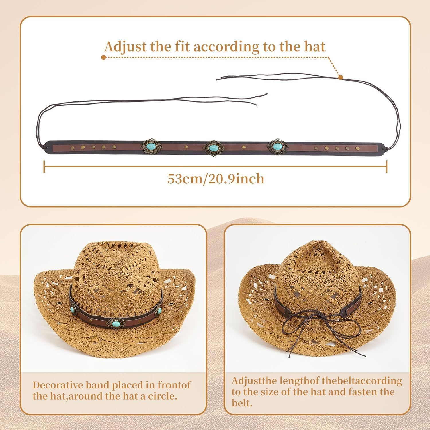 Cowboy Hat Bands for Women Men Hat Bands Western Hat Belts Rural Classical Mexican Turquoise Hatbands - Image 3