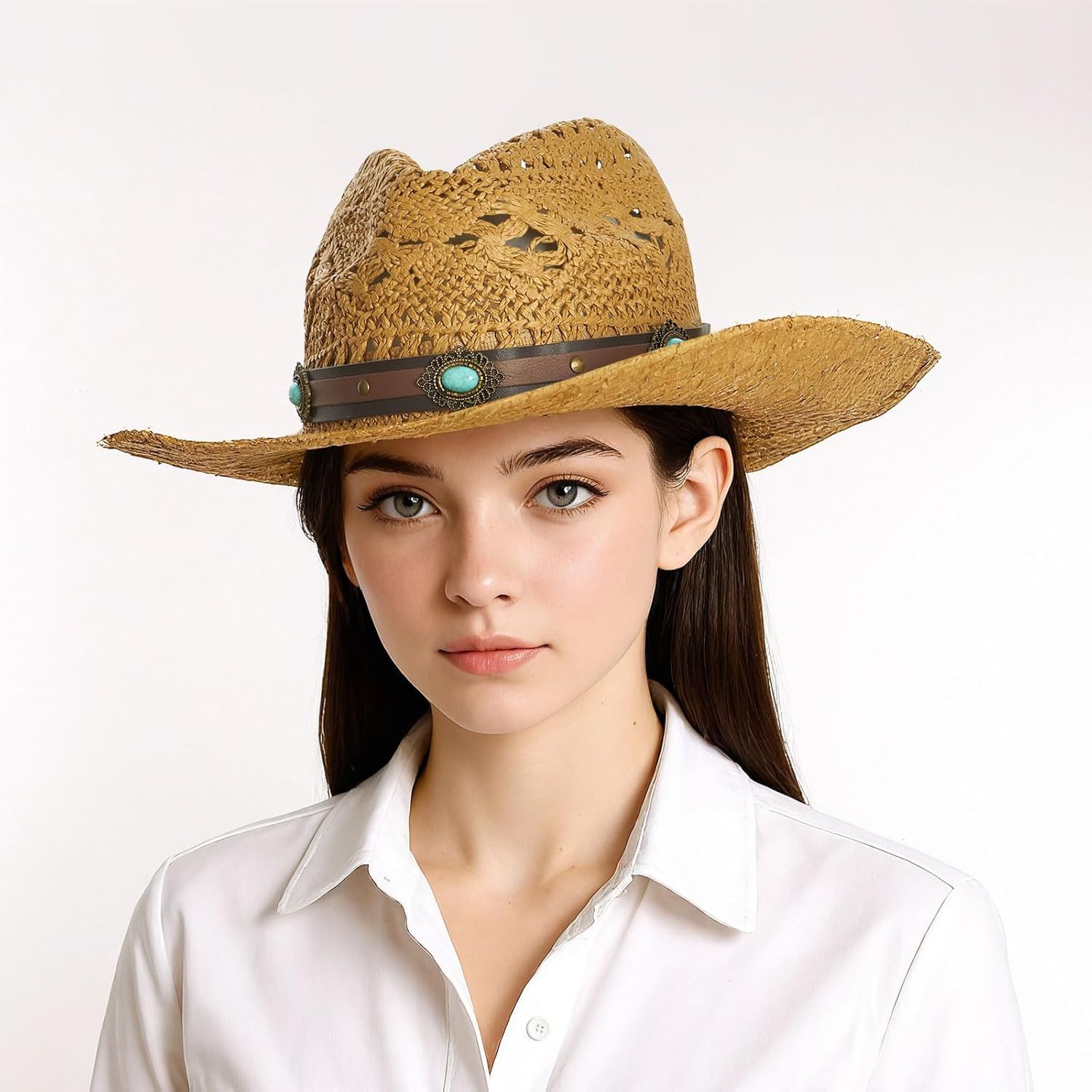 Cowboy Hat Bands for Women Men Hat Bands Western Hat Belts Rural Classical Mexican Turquoise Hatbands - Image 4