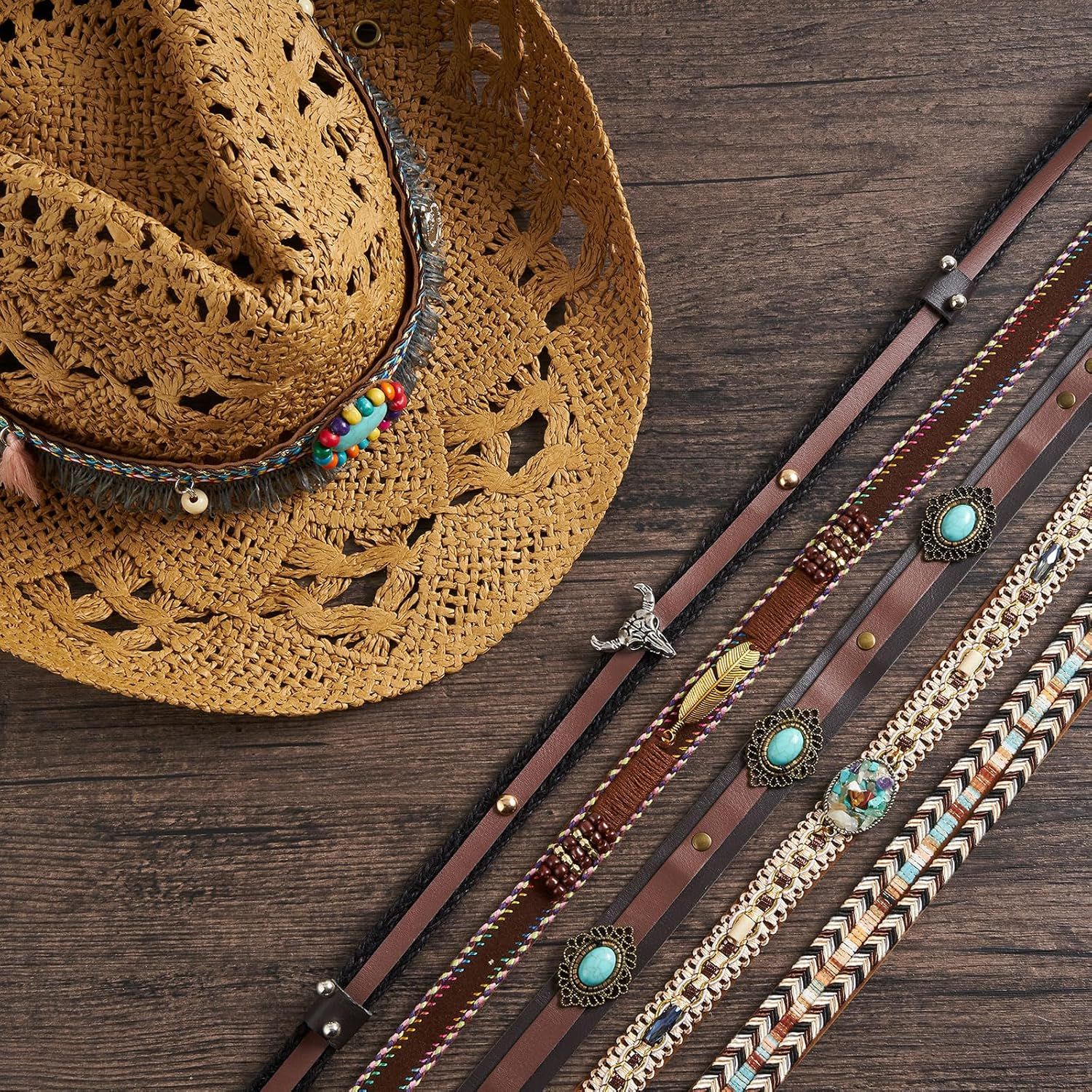 Cowboy Hat Bands for Women Men Hat Bands Western Hat Belts Rural Classical Mexican Turquoise Hatbands - Image 5