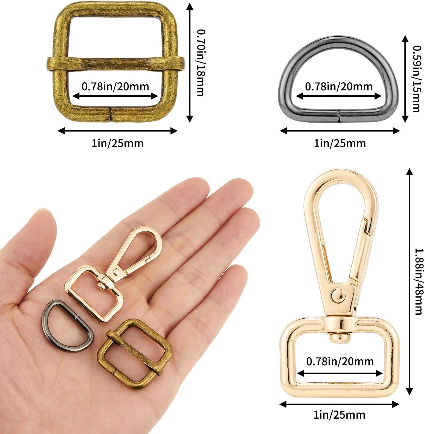 Purse Hardware Heavy Duty Swivel Snap Hooks D Rings and Slide Buckles for Bag Making Handbag Craft - Image 3