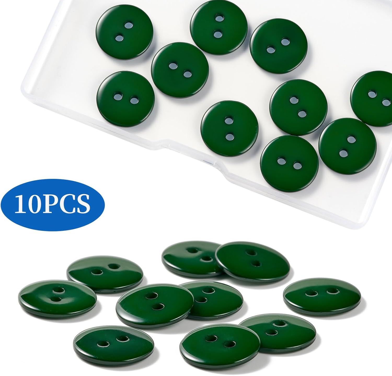 10pcs 15mm Resin Sewing Button,2 Holes Round Craft Decorative Buttons for Coat,Clothes Holiday Decoration DIY Accessories(Dark Green 5/8inch) - Image 2