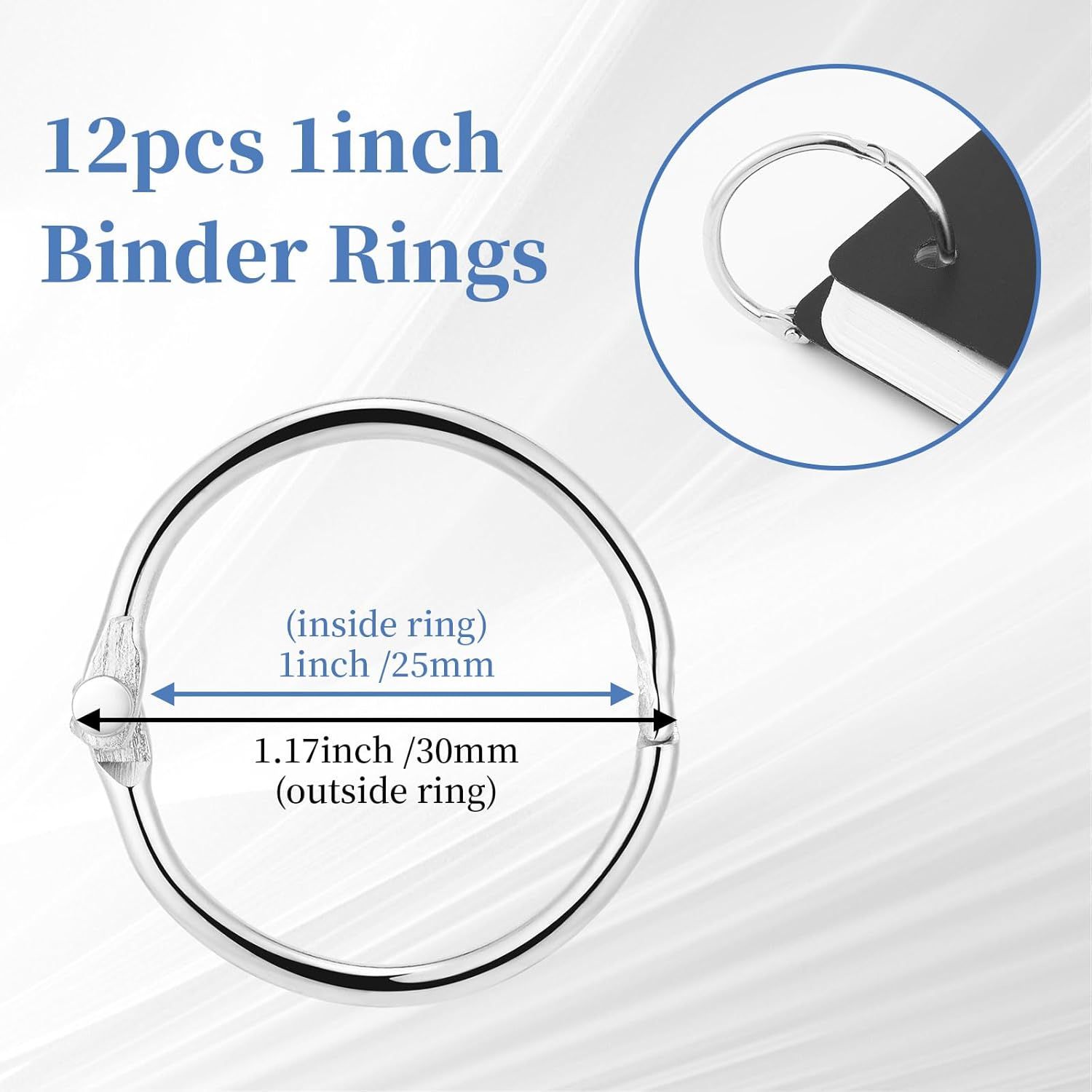 Loose Leaf Binder Rings 1Inch(12 Pack) Office Metal Book Ring,Nickel Plated Steel Key Rings for School Home or Office,Sliver - Image 2
