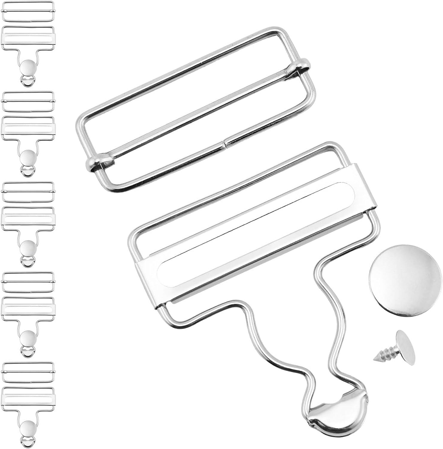 6 Sets Metal Overalls Buckles,Metal Suspender Buckle Overall Clips with Adjustable Tri Glide Slide Buckle Buttons - Image 1
