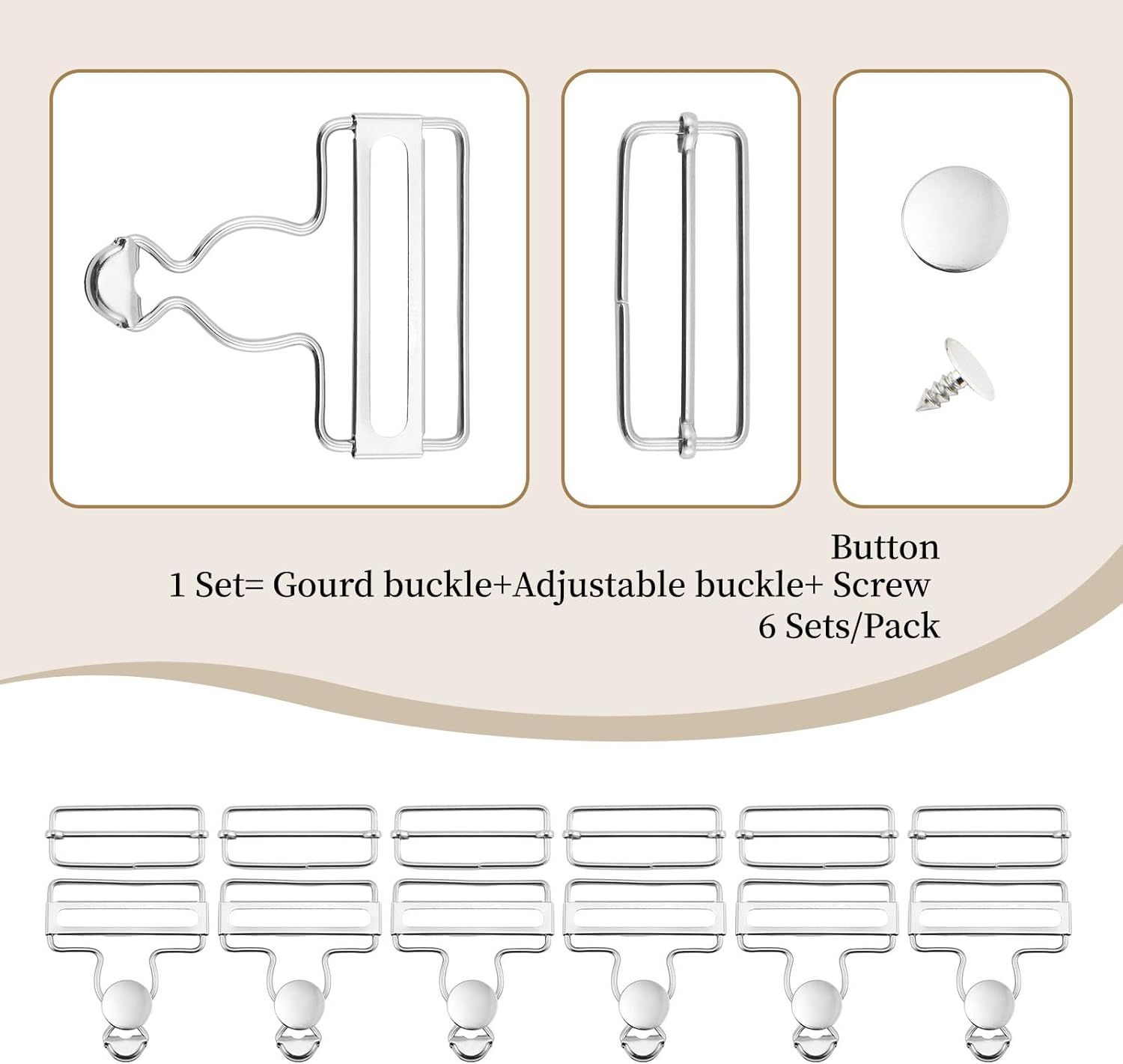 6 Sets Metal Overalls Buckles,Metal Suspender Buckle Overall Clips with Adjustable Tri Glide Slide Buckle Buttons - Image 3