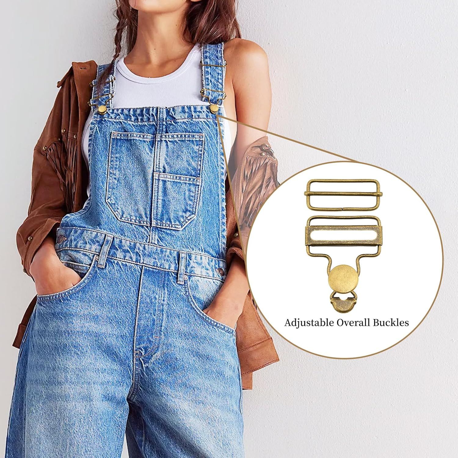 6 Sets Metal Overalls Buckles,Metal Suspender Buckle Overall Clips with Adjustable Tri Glide Slide Buckle Buttons - Image 5