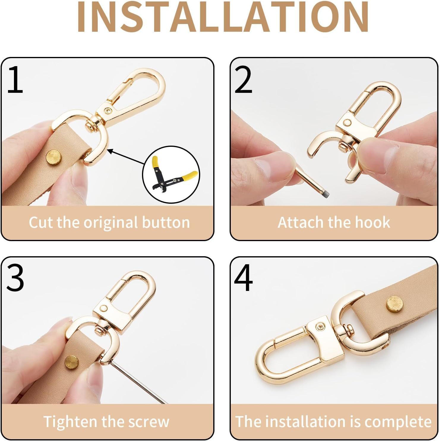 4pcs Detachable Snap Hook Swivel Clasp with Screw Bag Purse Strap Hardware Replacement,Gunmetal1 - Image 4