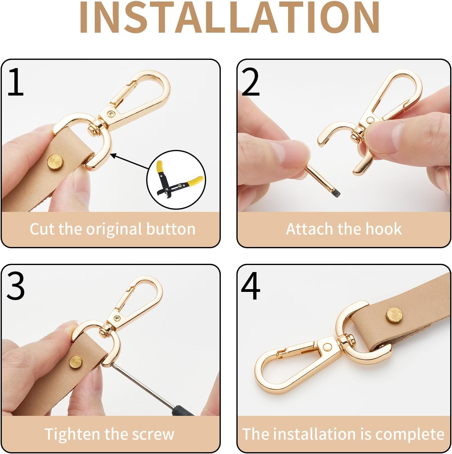 4pcs Detachable Snap Hook Swivel Clasp with Screw Bag Leather Strap Hardware Replacement,Silver5/8 - Image 3