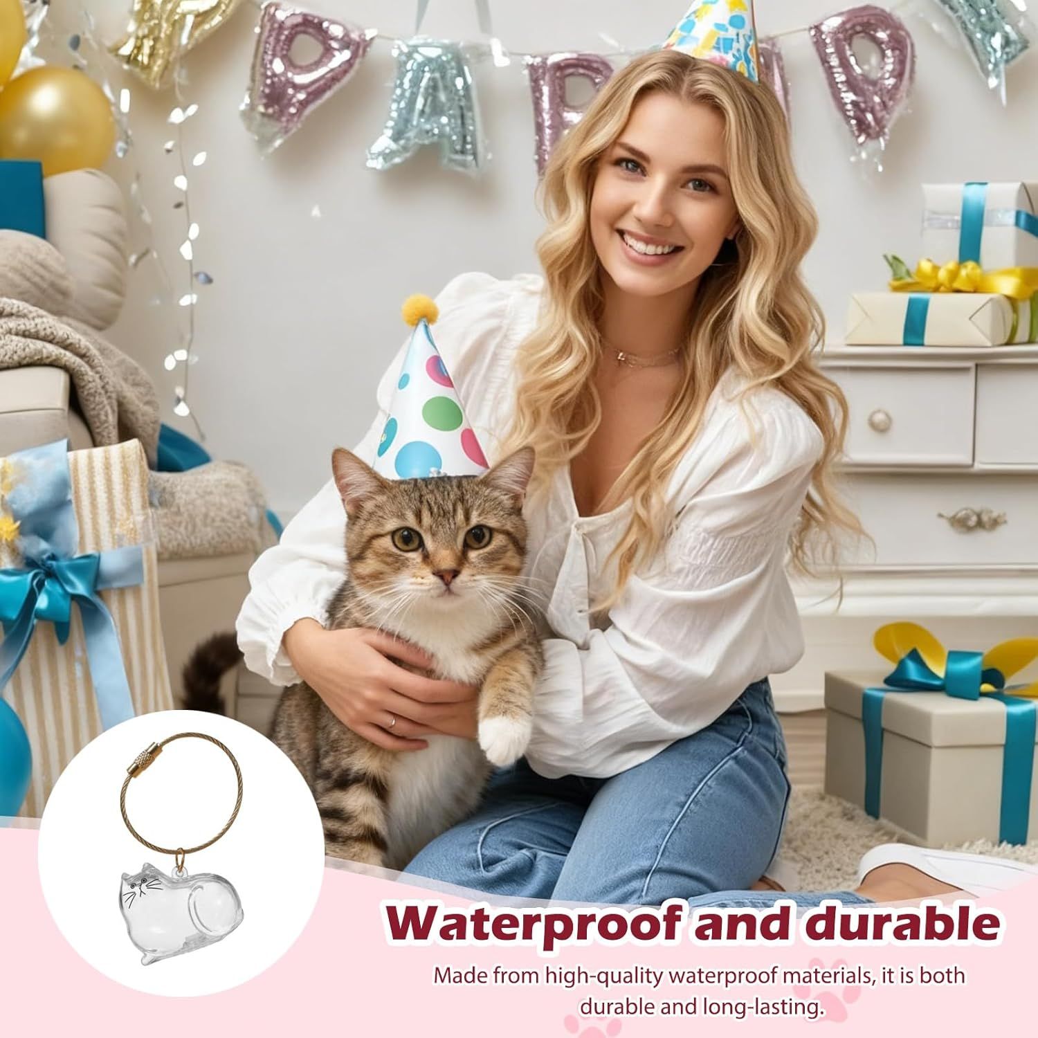 Cat Pet Keepsake Funeral Supplies: DIY Pet Fur Memory Capsule, Memorial Keychain for Cats, Transparent Transparent Material Pets Fur Keepsake, Self-Fill cat Memorial Gift for Pets Lovers (No.2) - Image 3