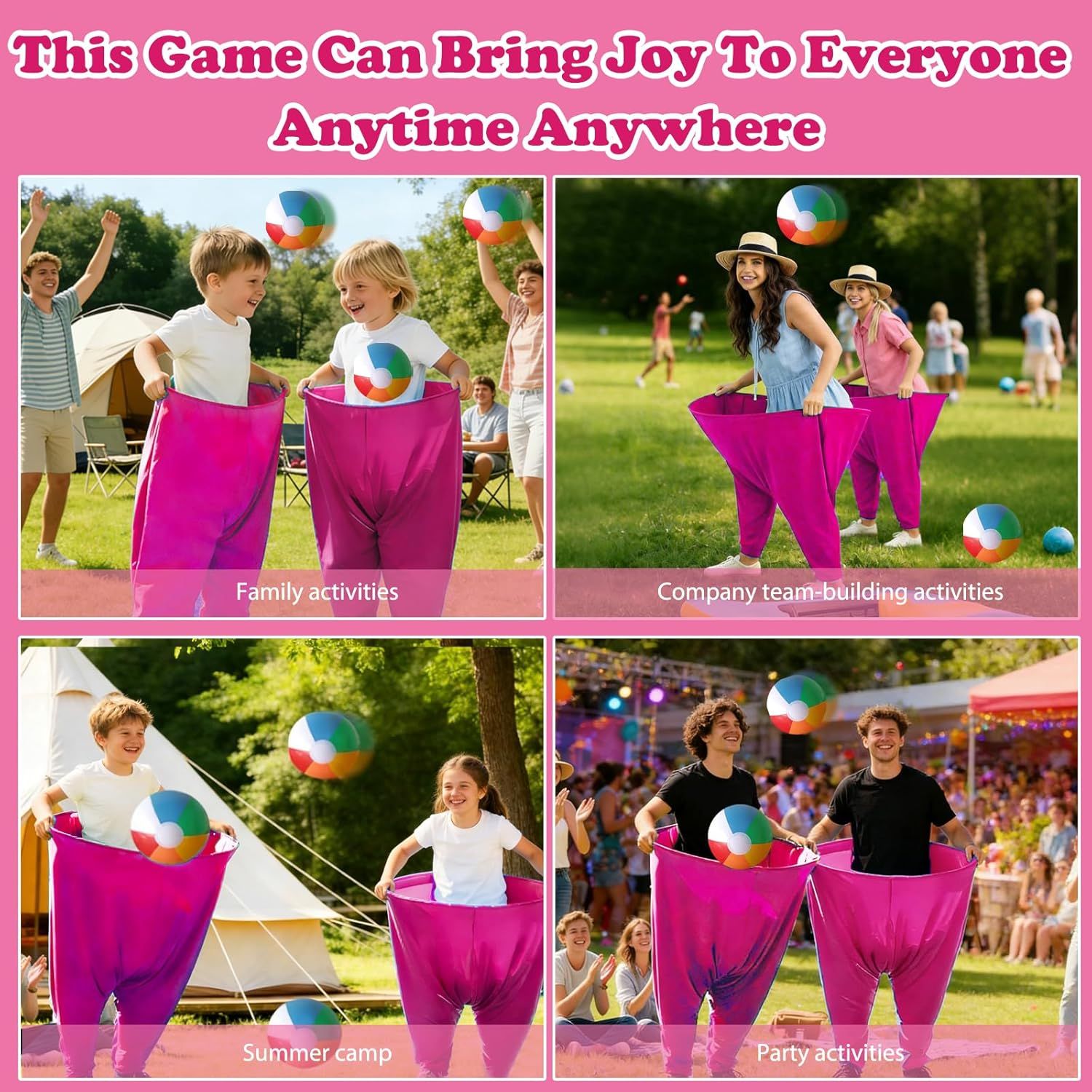 Granny Pants Yard Game Set Giant Outdoor Party Activity for Kids and Adults, Big Pants Ball Catching Set with 4 Balloons and Pump, Funny Lawn Activity, Ring Toss Games (Deep Pink) - Image 3