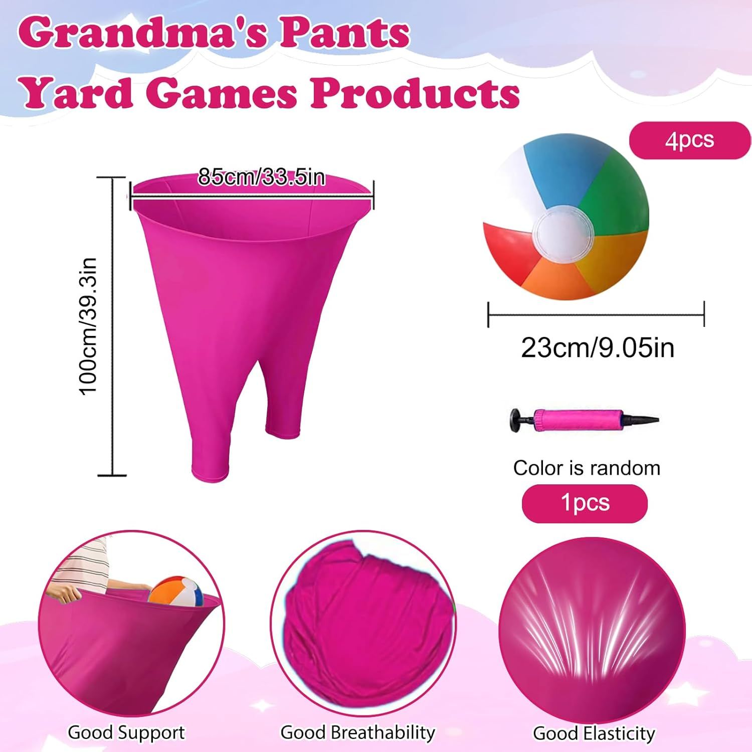 Granny Pants Yard Game Set Giant Outdoor Party Activity for Kids and Adults, Big Pants Ball Catching Set with 4 Balloons and Pump, Funny Lawn Activity, Ring Toss Games (Deep Pink) - Image 4