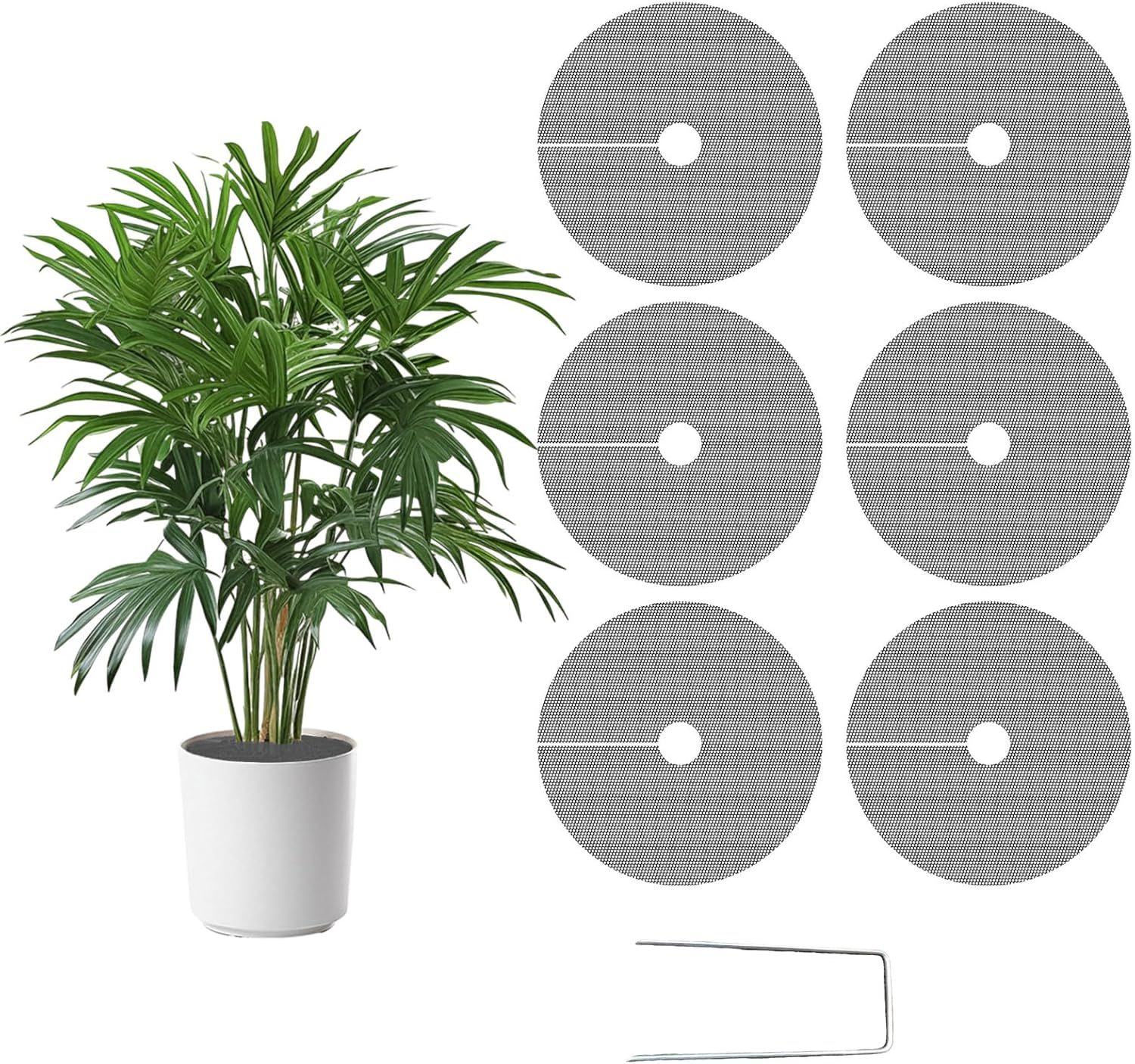 Plant Pot Cover Soil Blocker Mesh Mat Plant Protector from Cats Indoor Animals Flexible Cuttable Plant Covers with Pins Breathable Garden Plant Cover for Digging Spills 6 Pack 30cm - Image 1